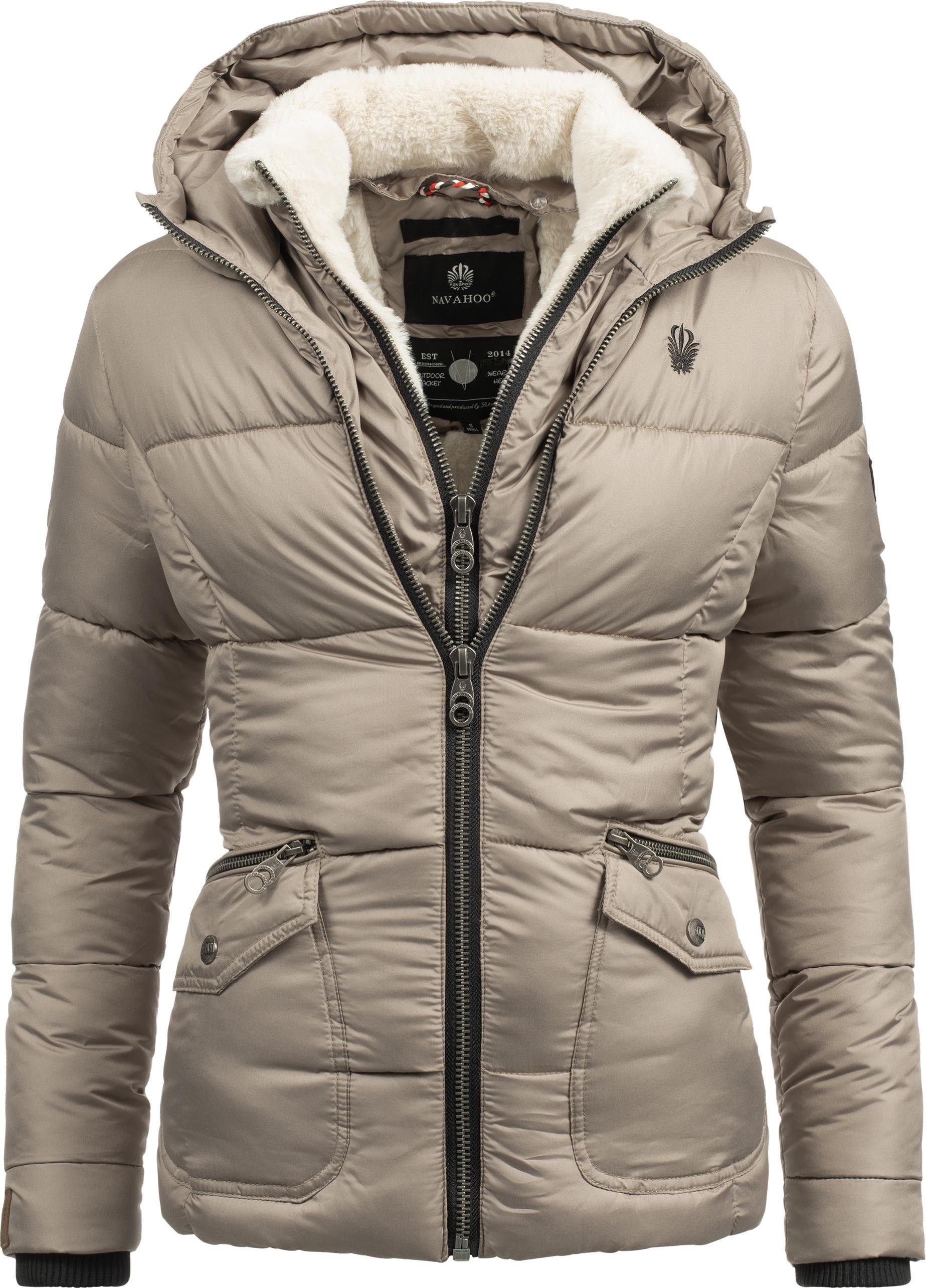 Navahoo Winterjacke Megan stylische Damen Steppjacke mit Teddyfutter