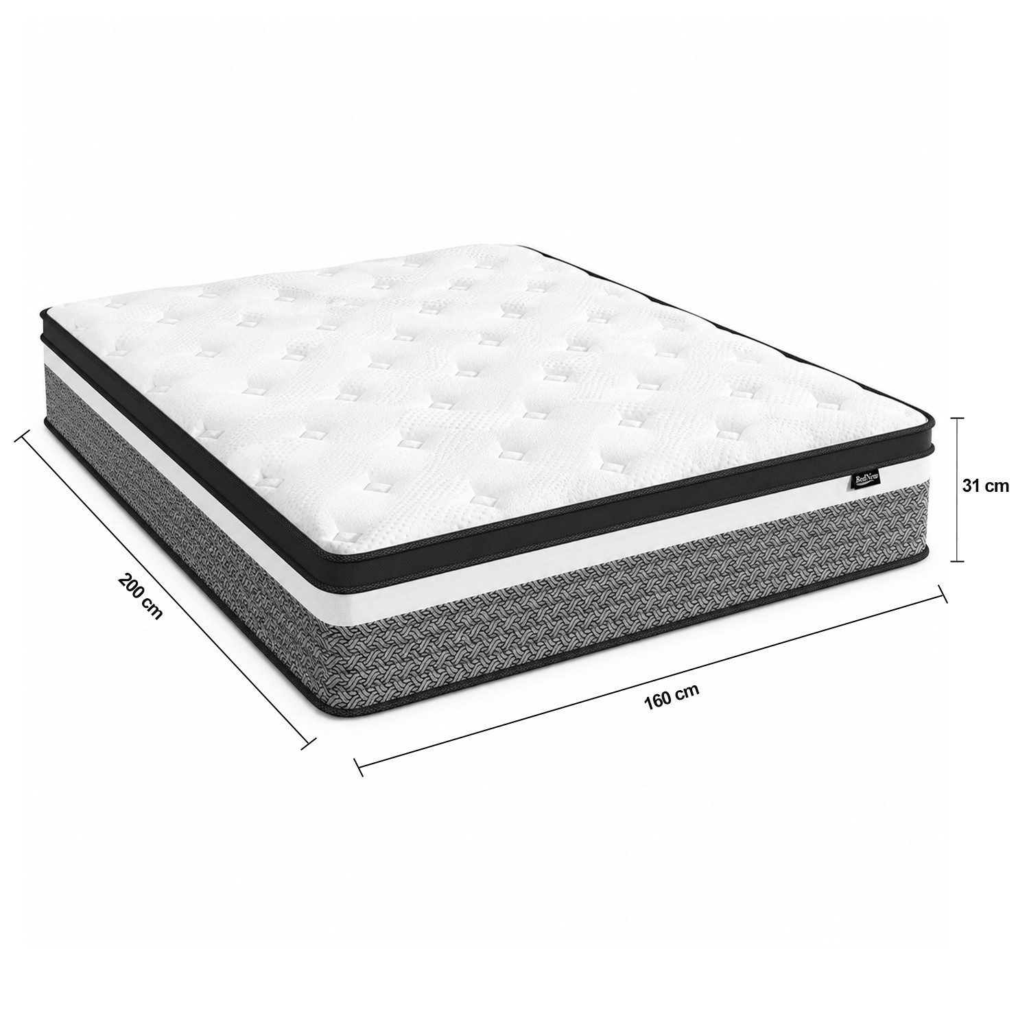 Taschenfederkernmatratze 160 x 200cm, mit Comfort Memory-Schaum Schicht, Bednew, 31 cm hoch, Druckentlastung, Temperaturausgleichend, 101 Nächte Probeschlafen