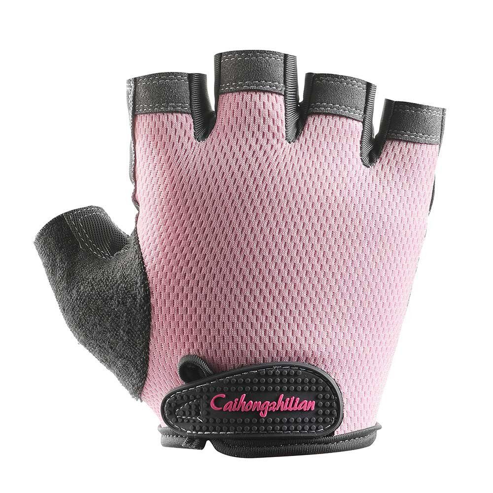 Rosnek Multisporthandschuhe Anti-Rutsch,Atmungsaktive Anti-Schock,für Radfahren Fitness Anti-Schweiß Pink