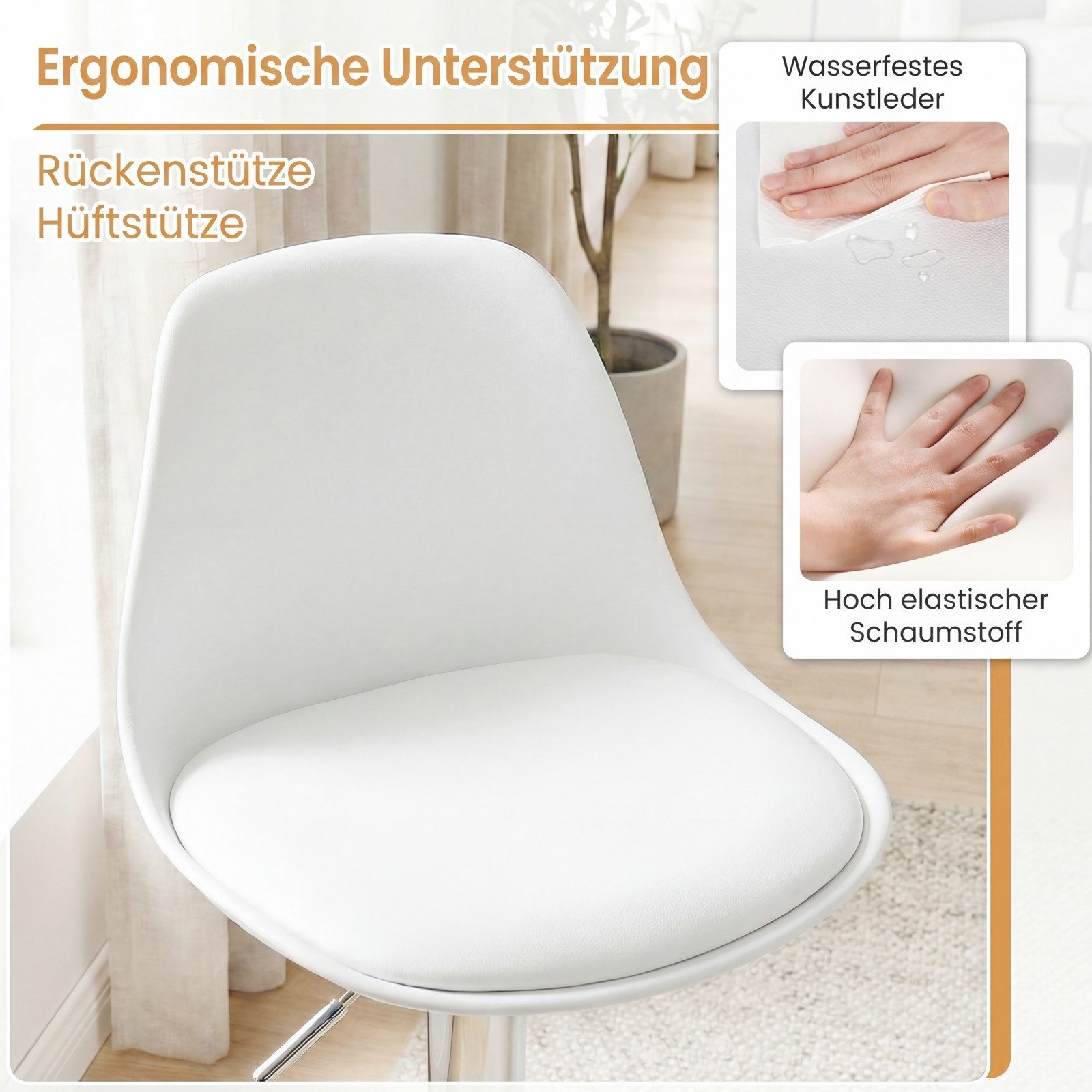 COSTWAY Barhocker (2er Set), drehbar 60-82cm höhenverstellbare Sitzhöhe gepolstert