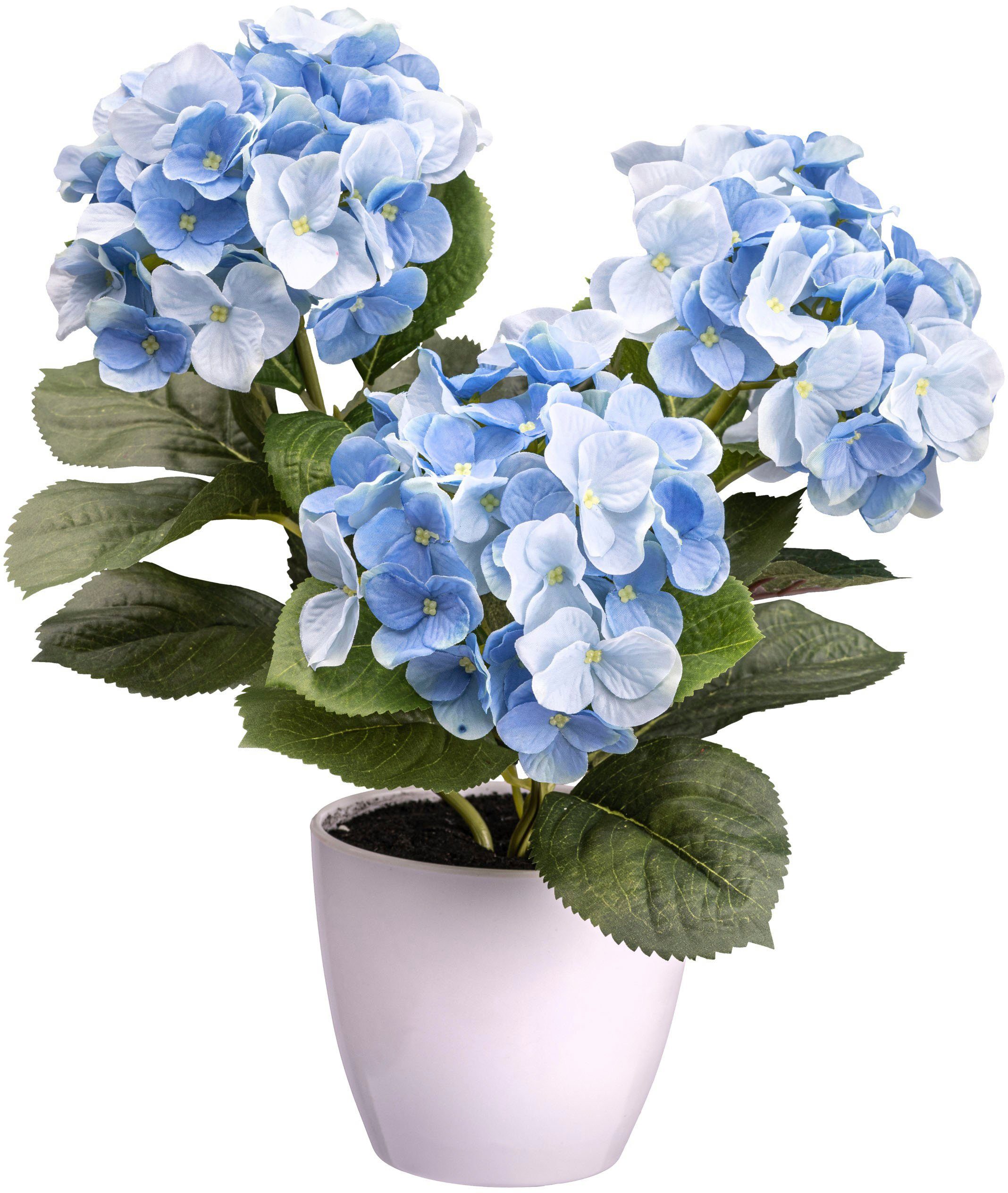 Kunstblume Hortensienbusch Hortensie, Creativ green, Höhe 32 cm blau
