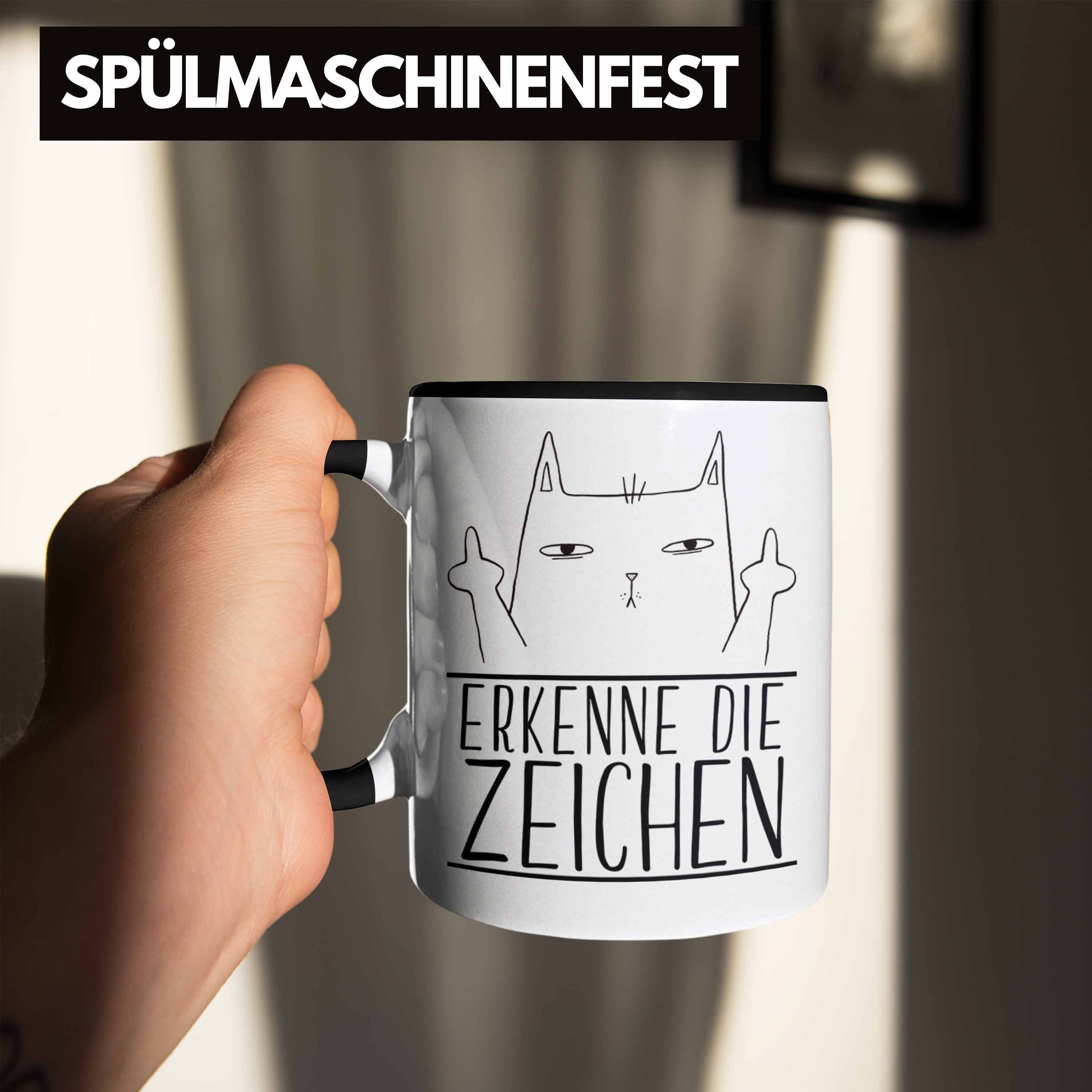 Geschenkidee Trendation - Erkenne Die Zeichen Mittlerer Katze Tasse Finger Schwarz Trendation Geschenk Katzenliebhaber Tasse