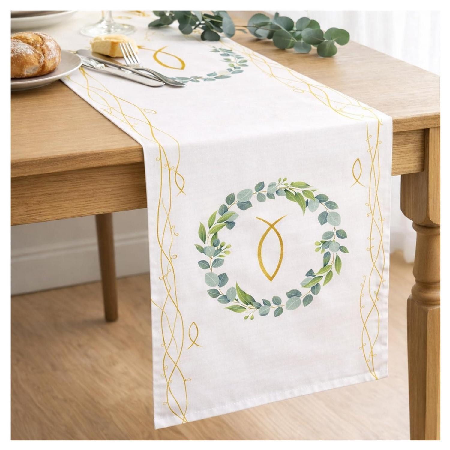 LuxusKollektion Tischläufer Tischläufer Kommunion Eukalyptus Grün 33x270cm (1-tlg)