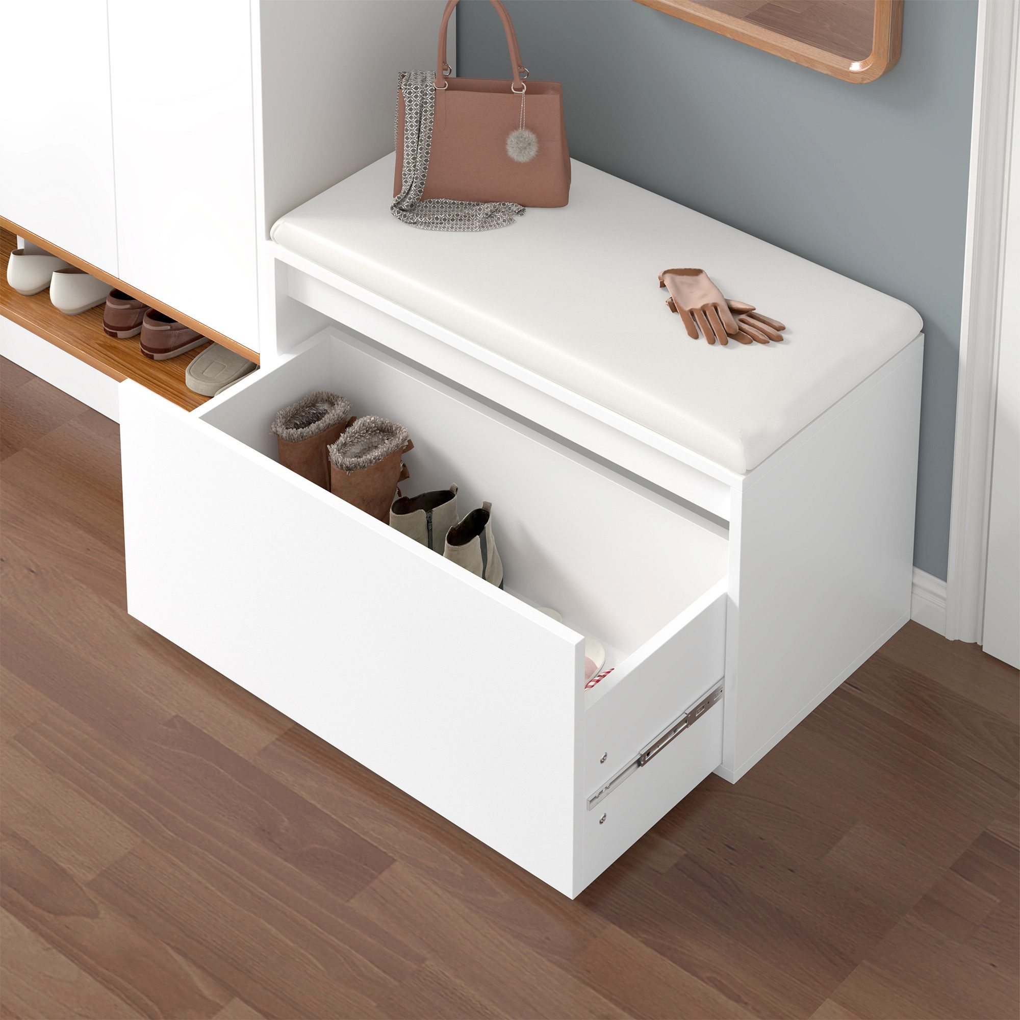 en.casa Schuhbank, Schuhbank »Degerfors« mit Schublade 80 x 39 x 45 cm Weiß