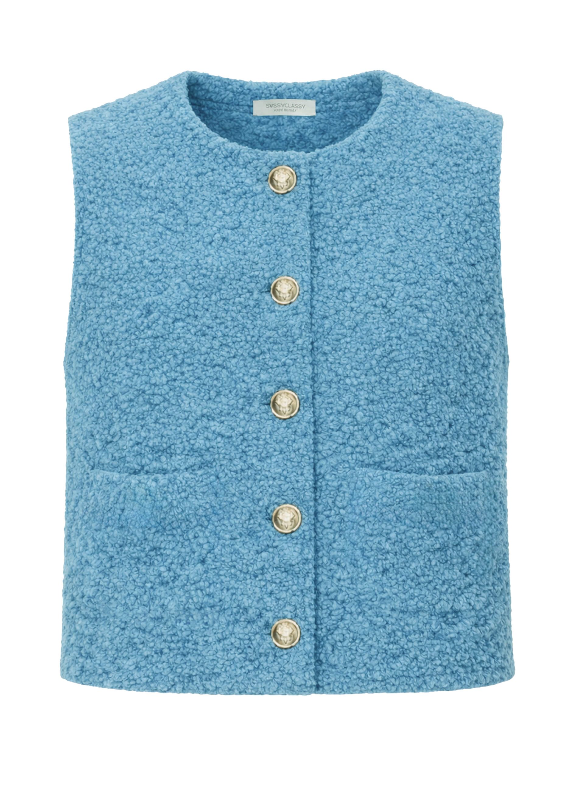 SASSYCLASSY Kurzweste Bouclé-Weste mit aufgesetzten Taschen für Damen Weiche Weste mit goldfarbenen Knöpfen Greige Rosa Schwarz Braun