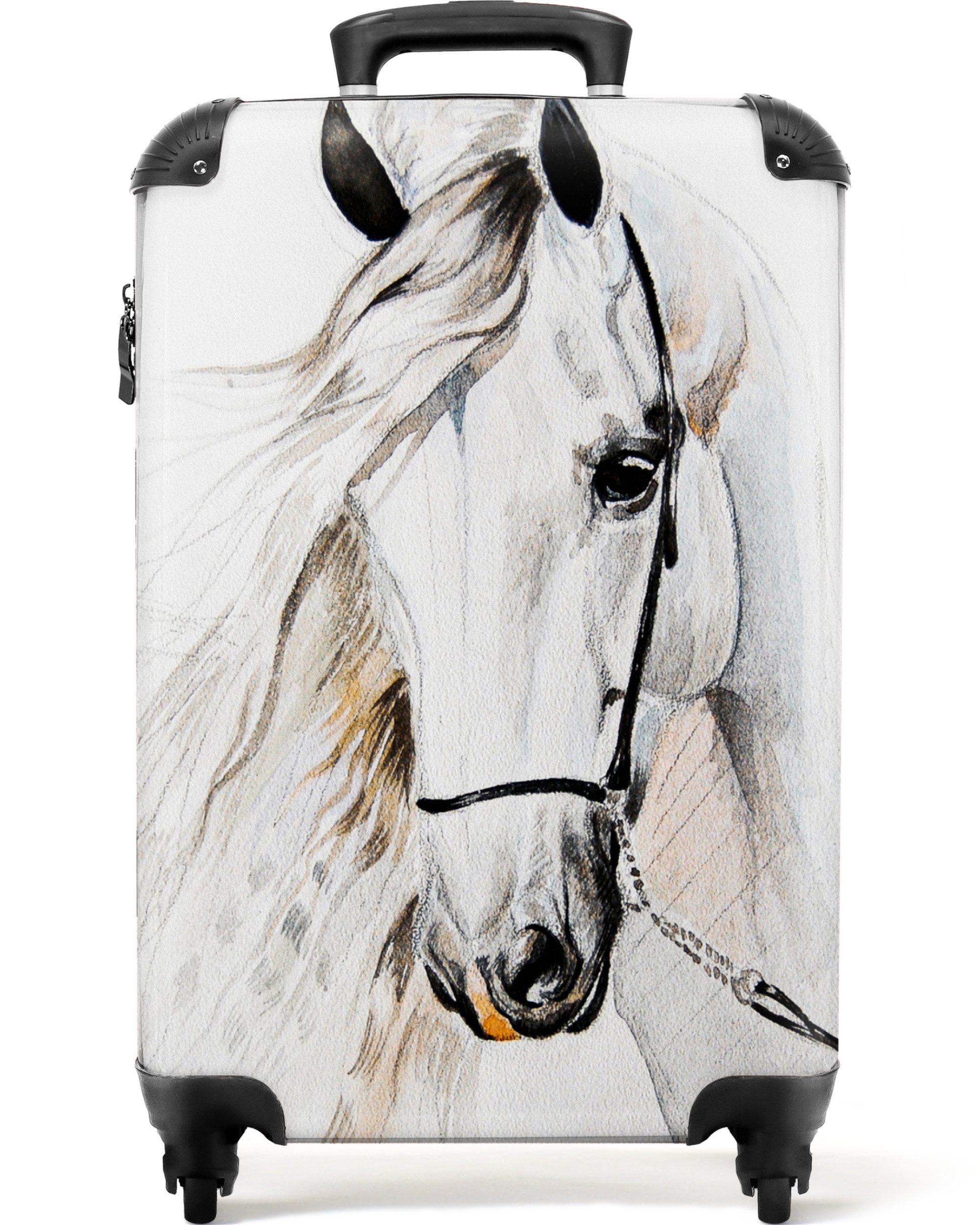 Hartschalen-Trolley Pferd - Weiß - Illustration - Mädchen 55x35x20cm