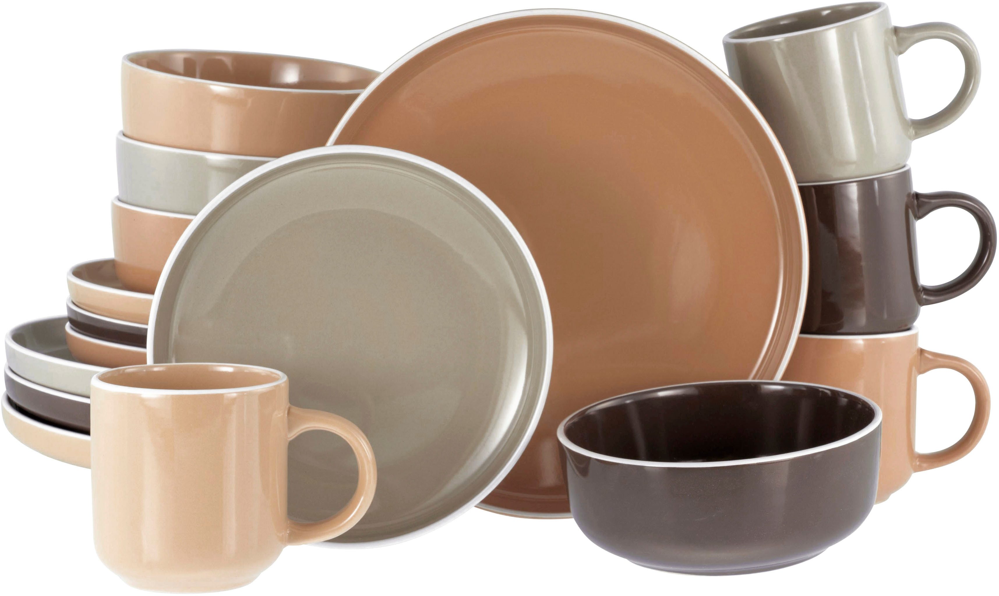 CreaTable Kombiservice Nordic Mocha Mousse, Service 16-tlg. (16-tlg), 4 Personen, Steinzeug, Nordische Ästhetik, Glanzvolle Glasur