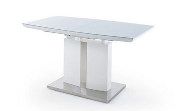 expendio Essgruppe Norman, (komplette Tischgruppe, Spar-Set, 5-tlg), weiß Hochglanz 140(180)x76x90 cm mit Sicherheitsglas + 4x Stühle Arida