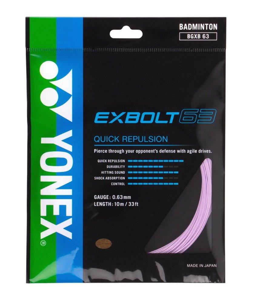 Yonex Badmintonsaite Exbolt 63 (Kontrolle) lavender 10m Set, Saitendicke: 0.63