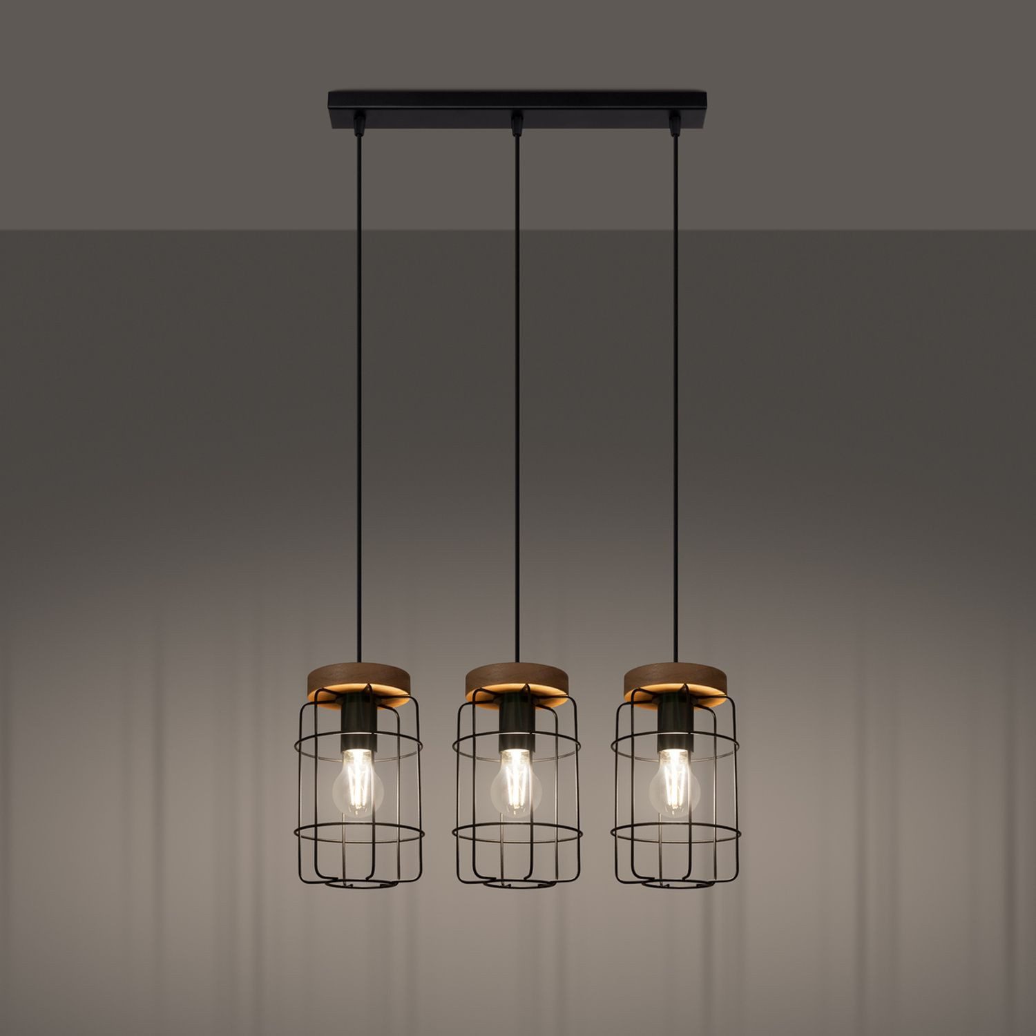 Licht-Erlebnisse Pendelleuchte FEDAN, ohne Leuchtmittel, H: max. 115 cm E27 3-flammig länglich Industrie Design Käfig Schirm