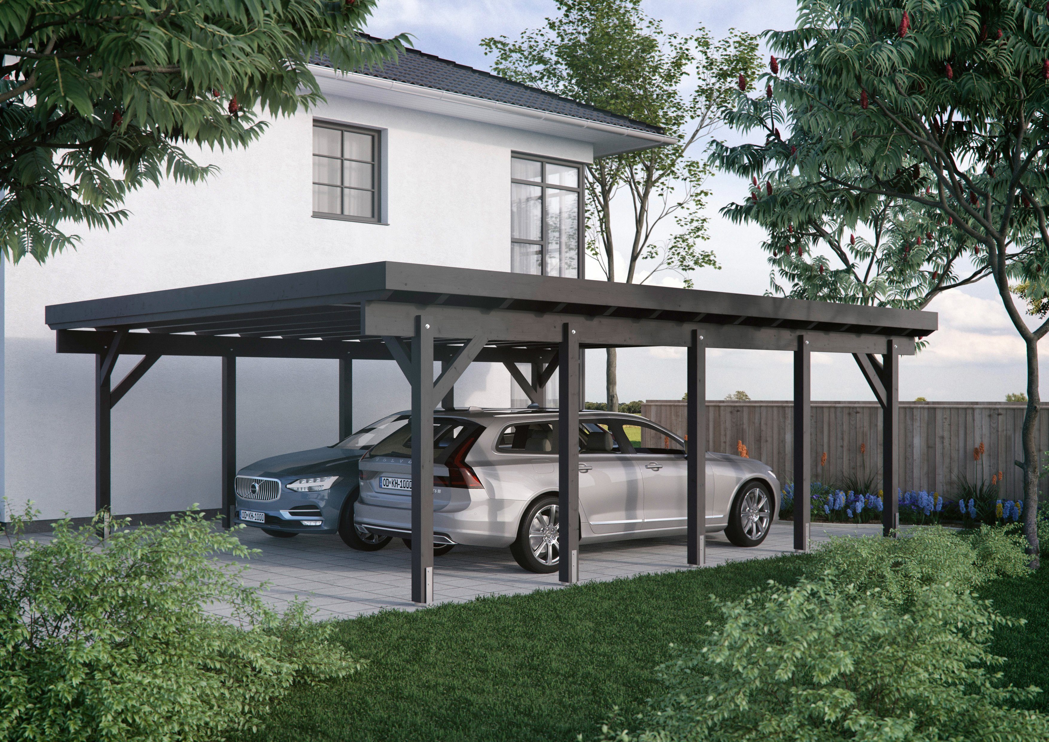 Kiehn-Holz Doppelcarport KH 330 / KH 331, BxT: 634x754 cm, 225 cm Einfahrtshöhe, Stahl-Dach, versch. Farben