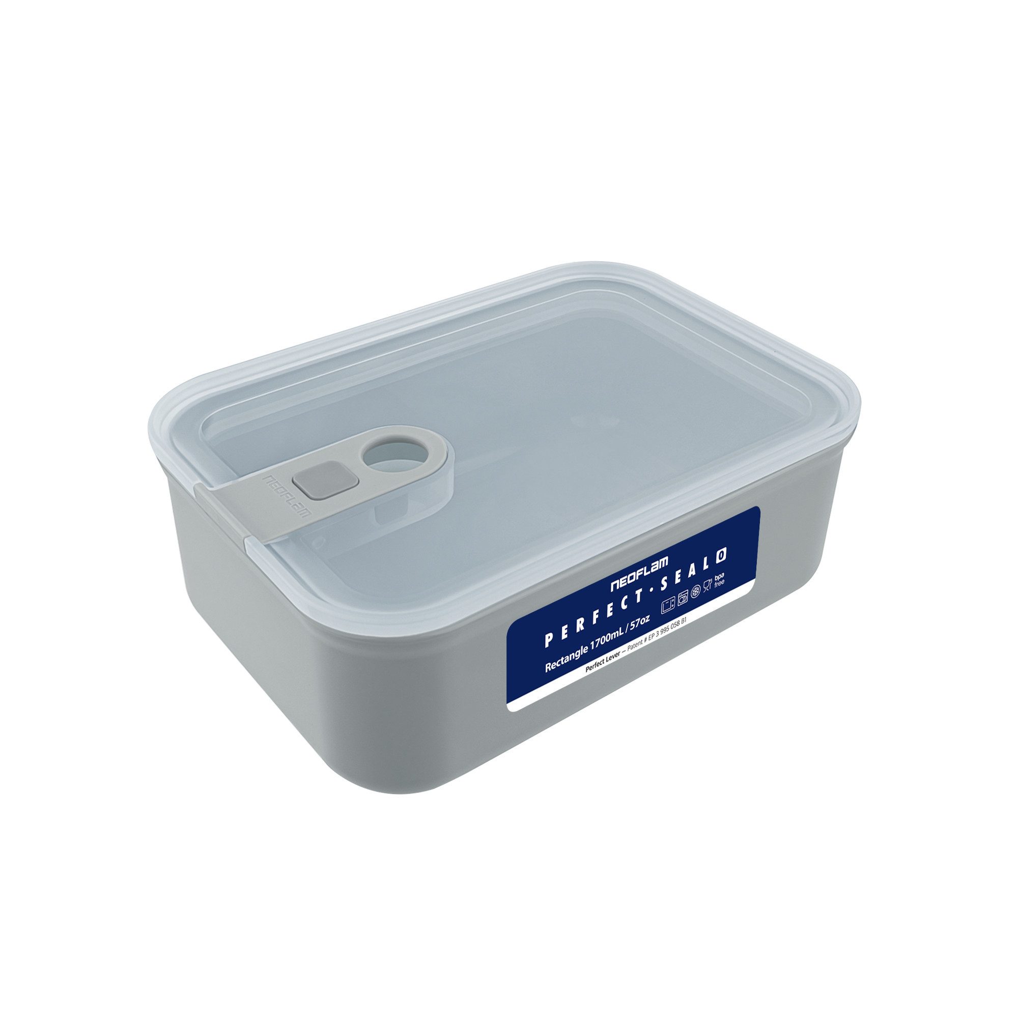 NEOFLAM® Vorratsdose Perfect Seal Vorratsdose, rechteckig, 1.7L, grau, Kunststoff (PP), (1-tlg)