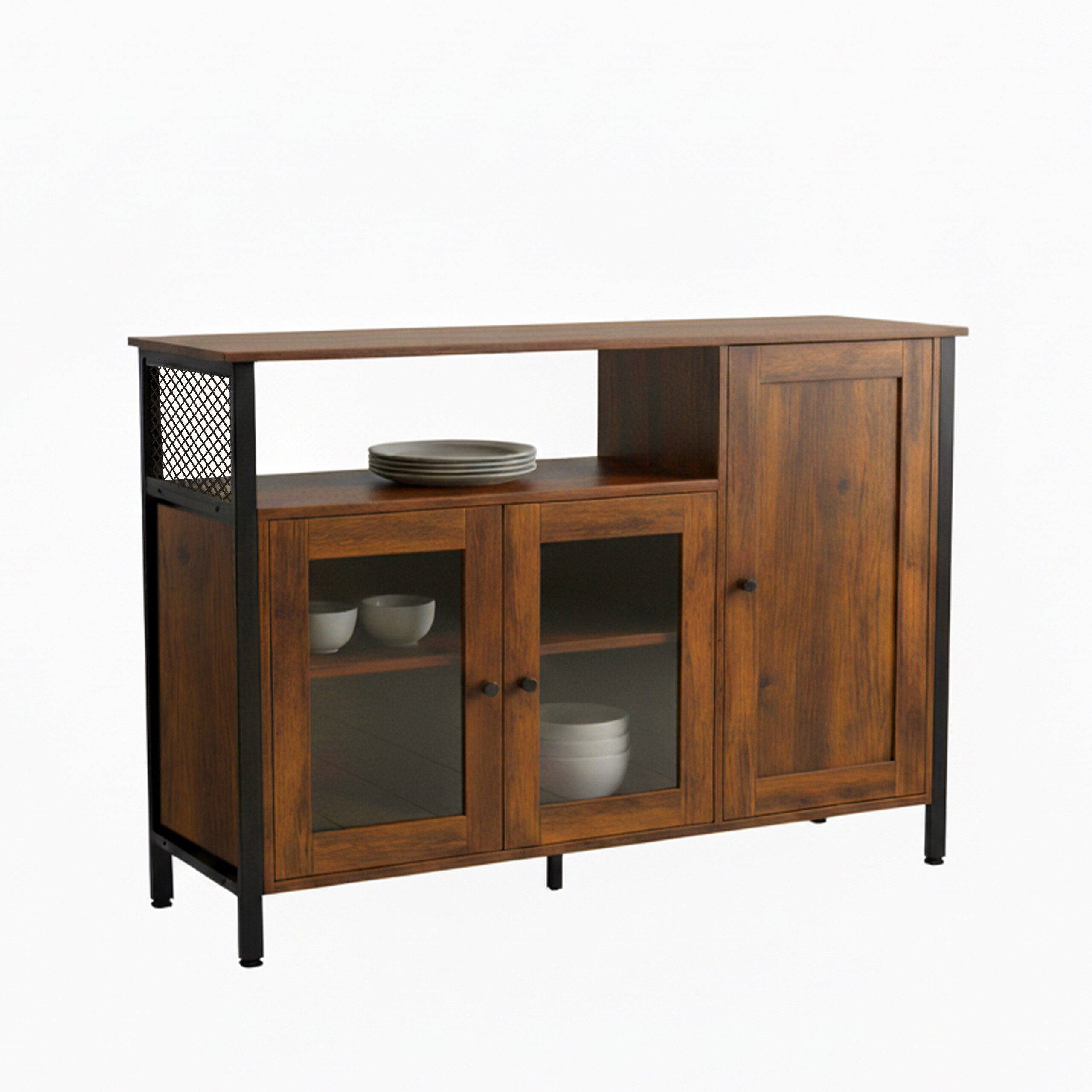 relaxdays Küchenbuffet Küchenschrank mit Glastüren Industrial-Schwarz günstig online kaufen