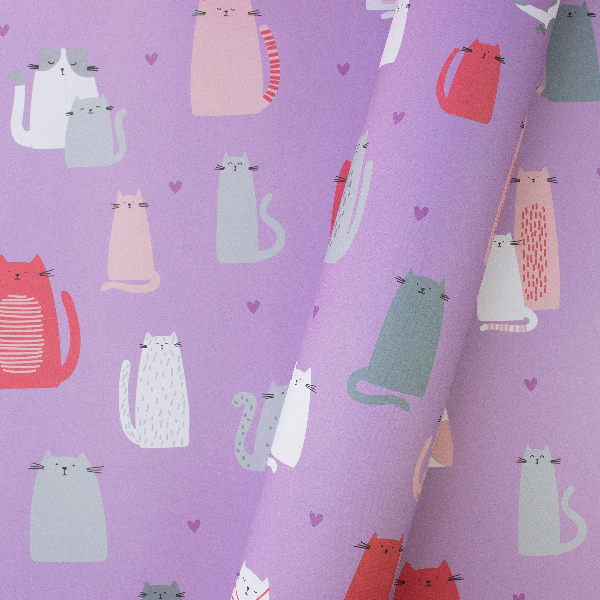 Bow & Hummingbird Geschenkpapier Geschenkpapier Katzen „Cute Cats“, Lila, Recyclingpapier, 69 × 48 cm, Bow & Hummingbird, 100% Recyclingpapier
