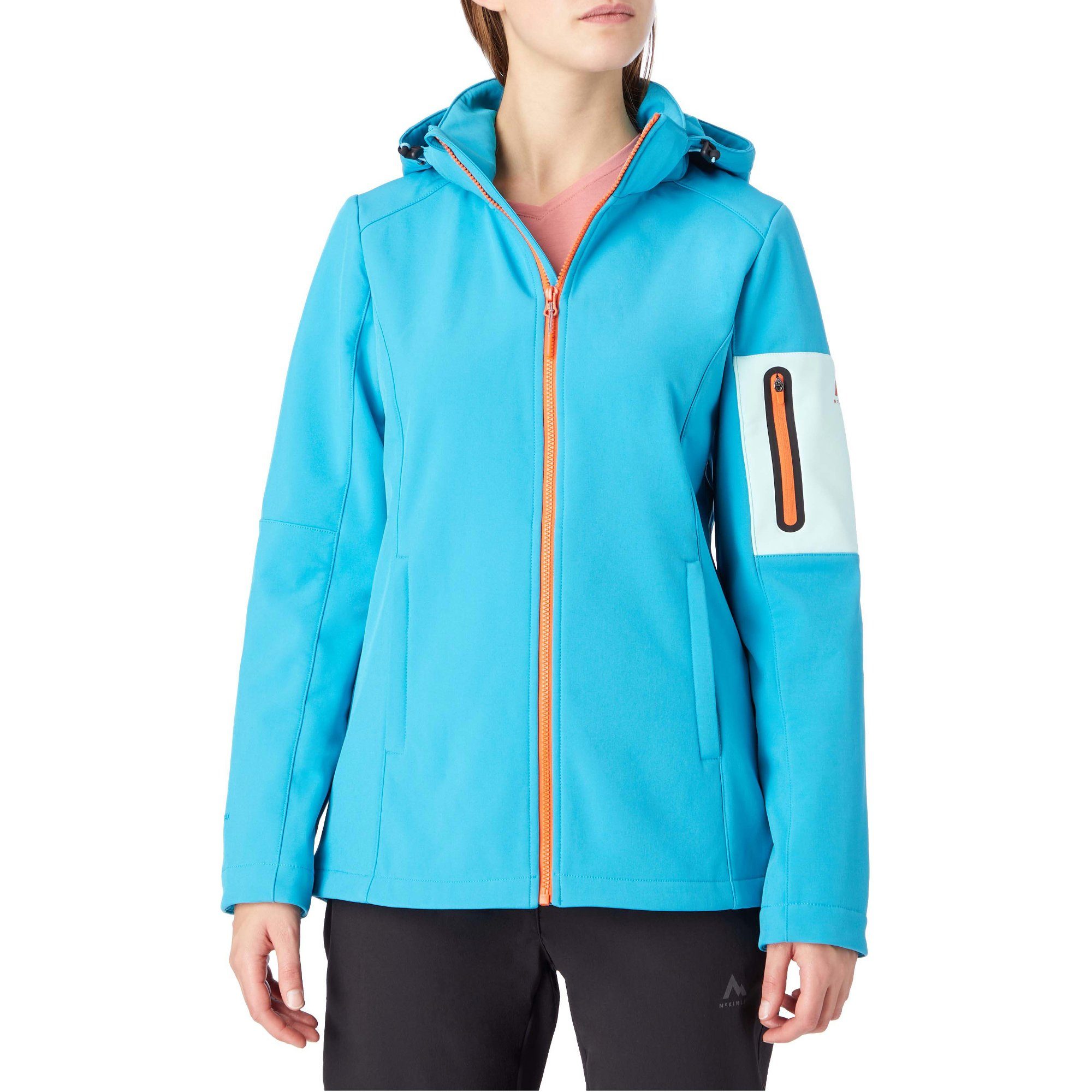 McKINLEY Softshelljacke Kadino wms - Damen Softshelljacke mit Kapuze - hellblau/orange