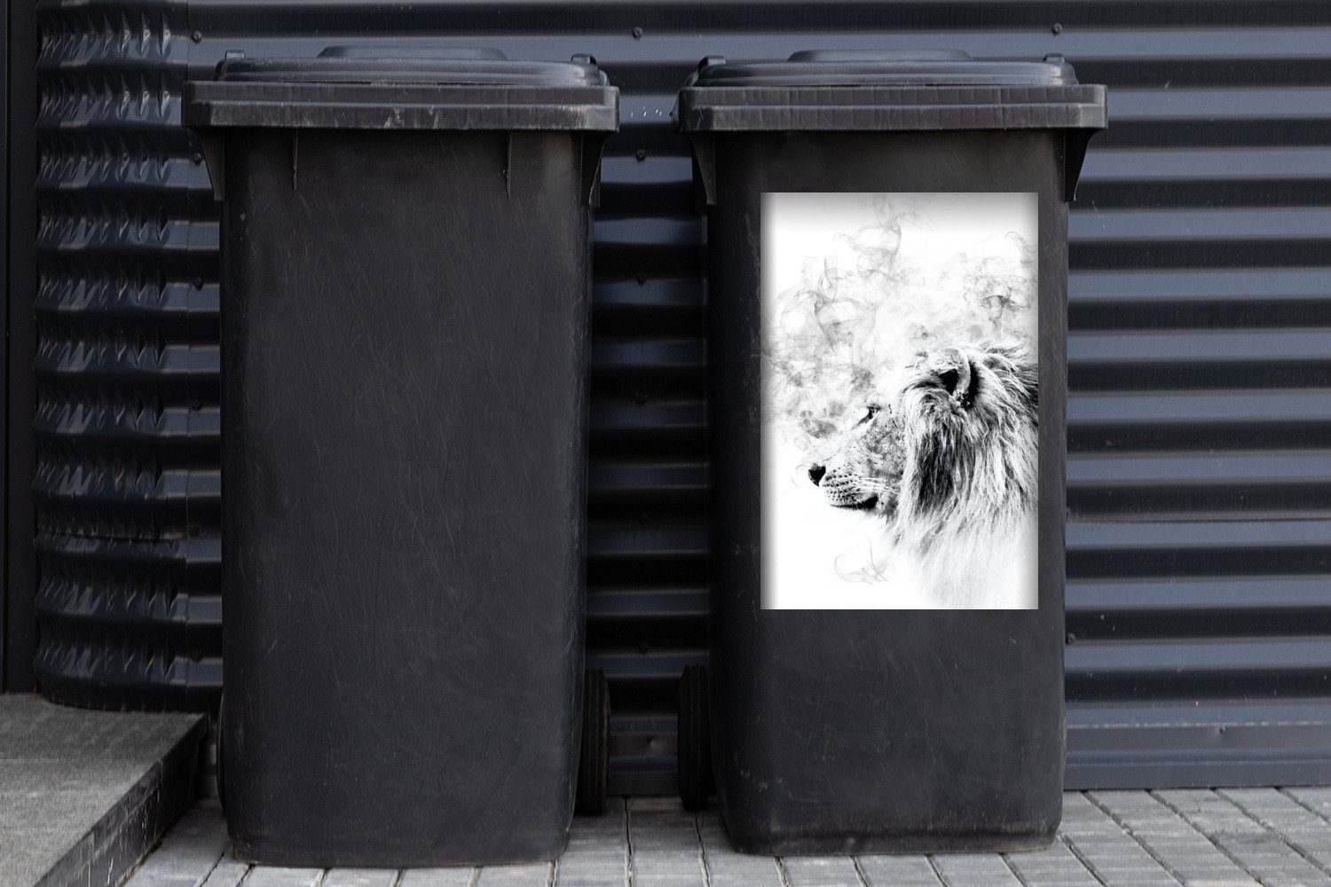 - Schwarz MuchoWow Weiß Container, Wandsticker (1 Mülltonne, Rauch - St), Abfalbehälter Sticker, Mülleimer-aufkleber, Löwe -