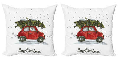 Kissenbezüge Modern Accent Doppelseitiger Digitaldruck, Abakuhaus (2 Stück), Weihnachten Retro-Auto mit Baum