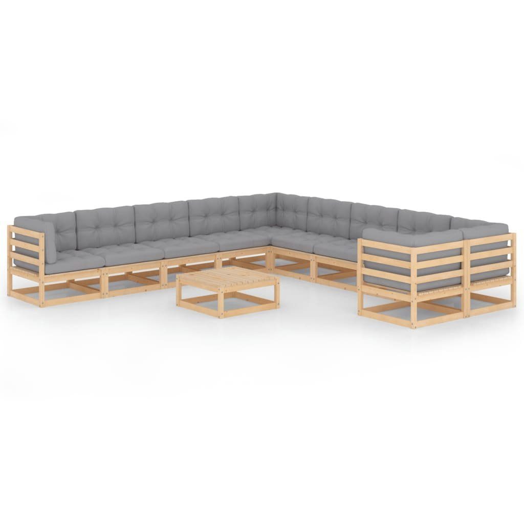 vidaXL Gartenlounge-Set 11-tlg. Garten-Lounge-Set mit Kissen Kiefer Massivholz, (1-tlg) Natur