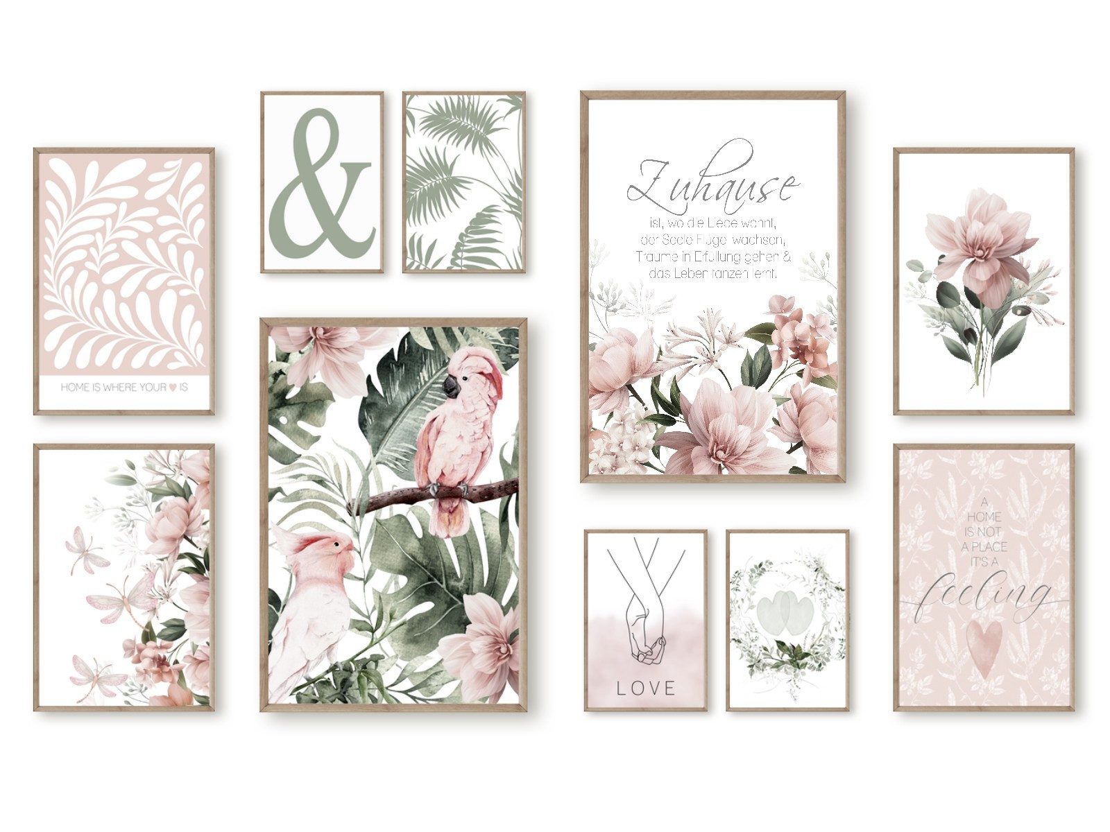 homestyle-accessoires Poster Изображенияwand Изображения 10erSet ZUHAUSE IST, WO DIE LIEBE WOHNT, (10 St), - Ohne Изображенияrahmen - Sorgfältige & sichere Verpackung