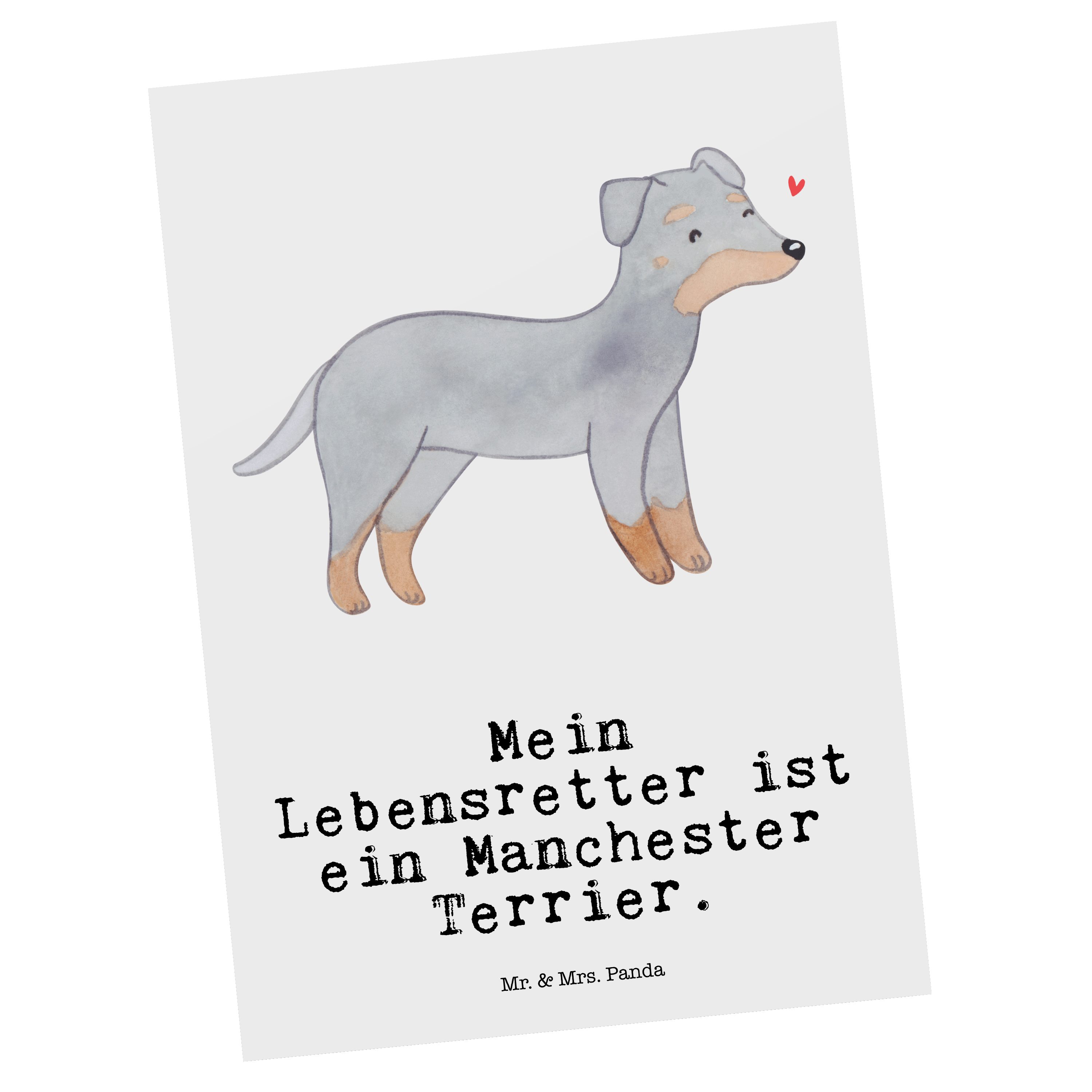 Mr. & Mrs. Panda Postkarte Manchester Terrier Lebensretter - Weiß - Geschenk, Grußkarte, Geschen