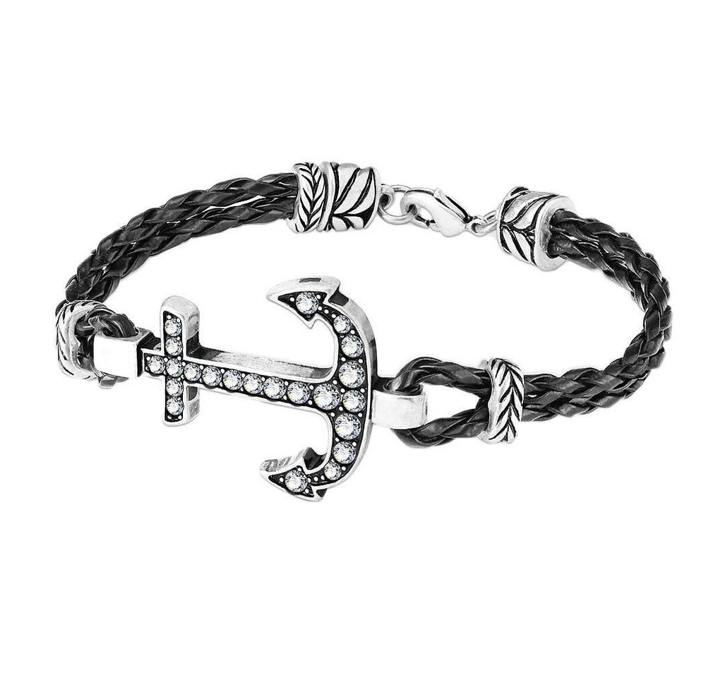 Taffstyle Armband Anker Armband Schwarz Kunstleder Kristalle Unisex maritimer Schmuck (Modisches Kunstlederarmband mit funkelndem Anker aus Kristallen - tolle Geschenkidee)