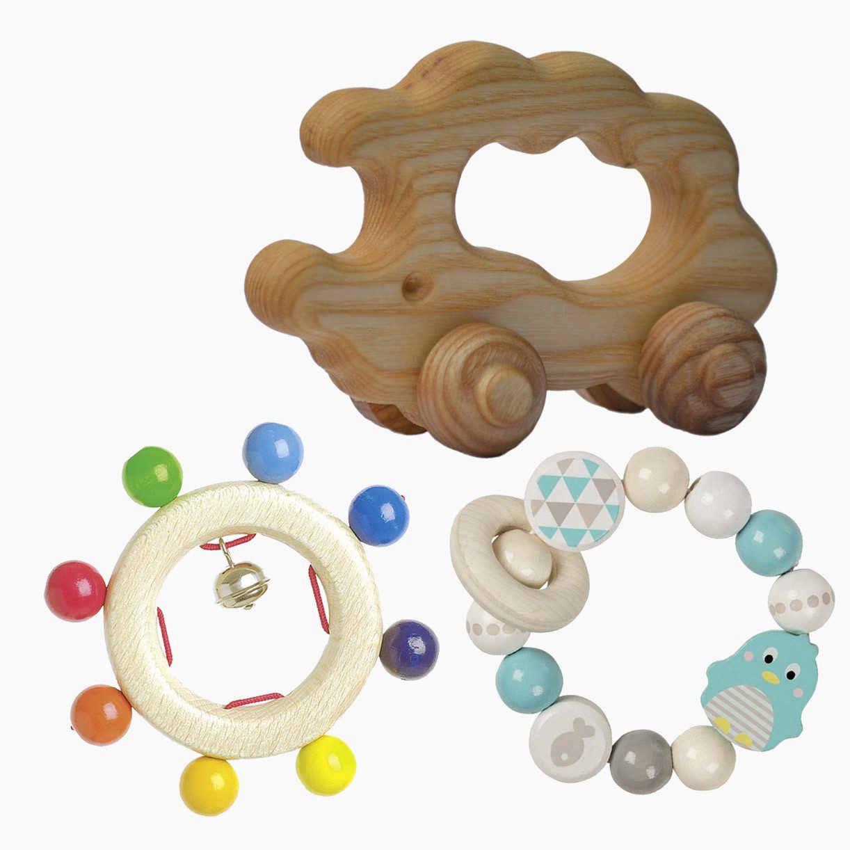 Madera Spielzeuge Greifling Spielzeugset No.4 für Babys 3er Set (spar-set, 3-tlg., Geschenke zur Geburt set), Ein Begleiter für die ersten Lebensmonate