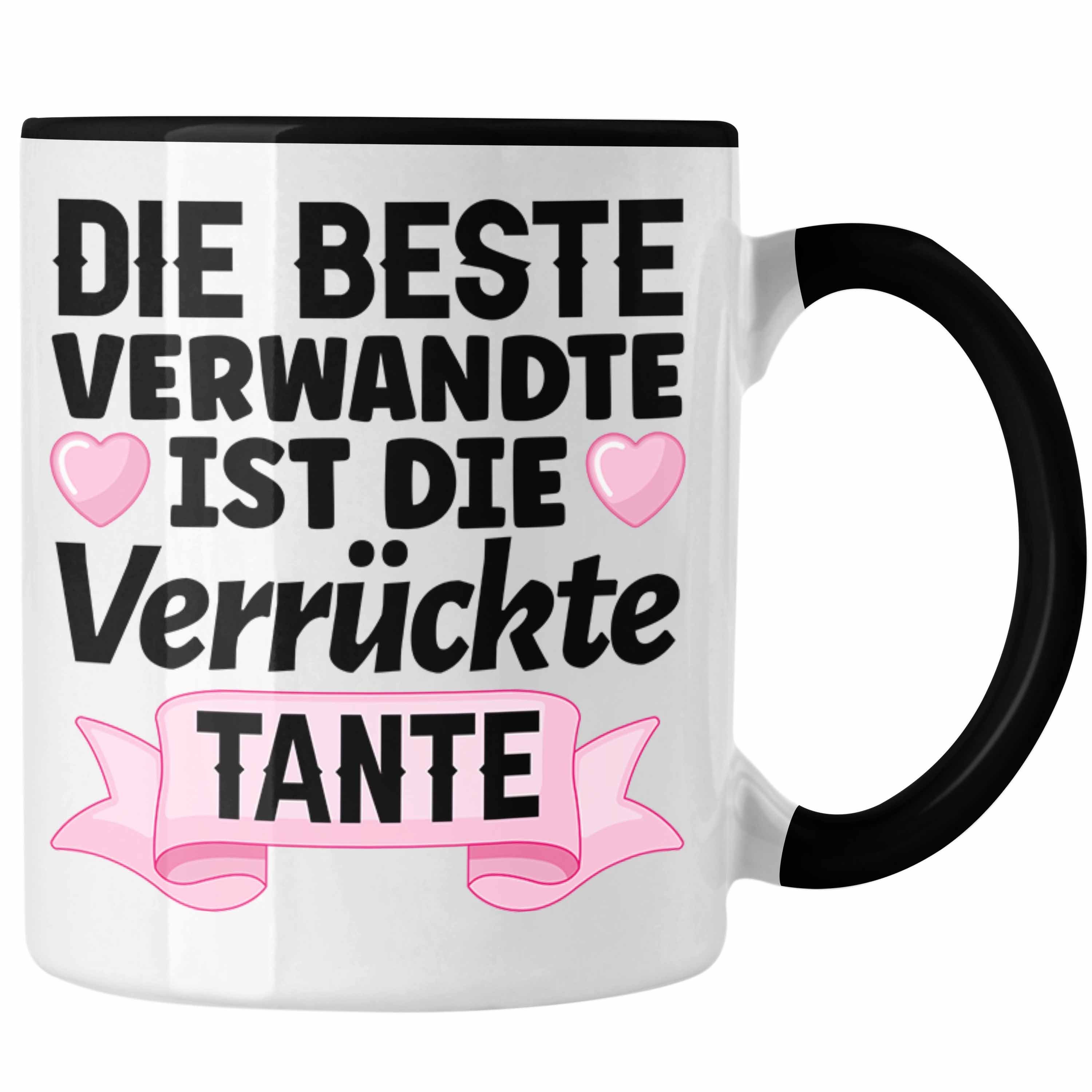 Trendation Tasse Trendation - Beste Tante der Welt Geschenk Tasse mit Spruch für Tante Weihnachten Lieblings Verrückte Tante Coole Geschenkidee Schwarz