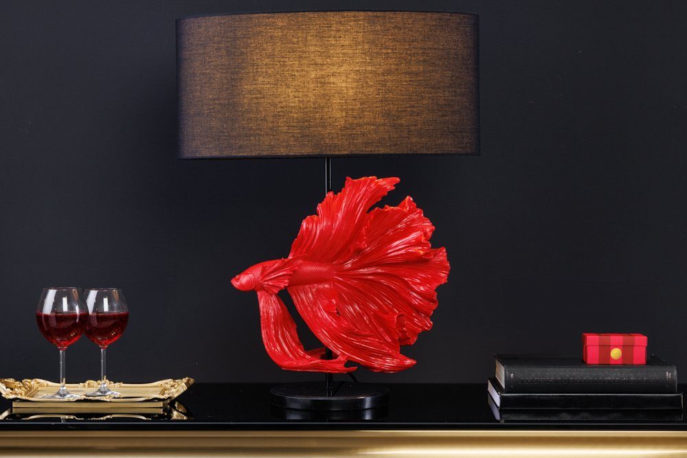 riess-ambiente Tischleuchte CROWNTAIL 65cm schwarz / rot, Ein-/Ausschalter, ohne Leuchtmittel, Wohnzimmer · Stoff · Marmor-Fuß · Fisch-Figur · Schlafzimmer · Design
