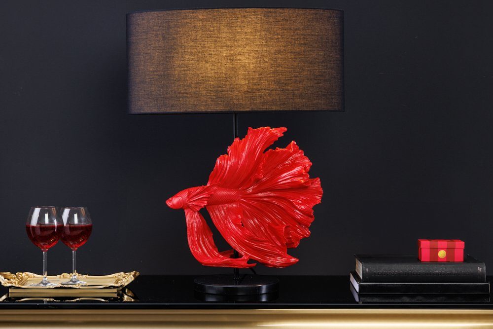 Marmor-Fuß / Fisch-Figur rot, Design · riess-ambiente · CROWNTAIL Leuchtmittel, Ein-/Ausschalter, ohne Tischleuchte · schwarz · Wohnzimmer Schlafzimmer 65cm Stoff ·