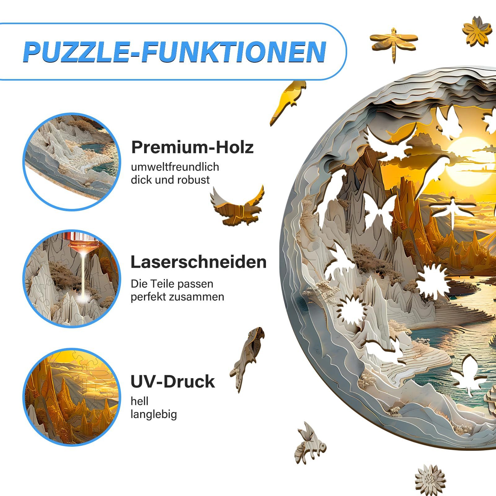 CLTYQ Puzzle Holzpuzzle Erwachsene, Sonnenuntergang Holzpuzzle, Puzzleteile, Unregelmäßige Einzigartige Tierform Puzzle, für Erwachsene und Kinder
