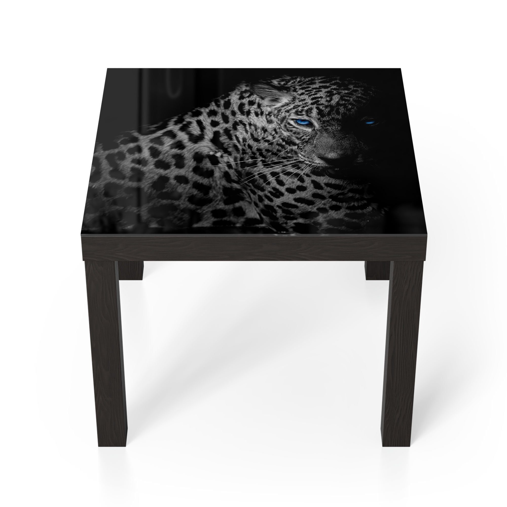 DEQORI Couchtisch 'Leopard mit blauen Augen', Glas Beistelltisch Glastisch modern Schwarz