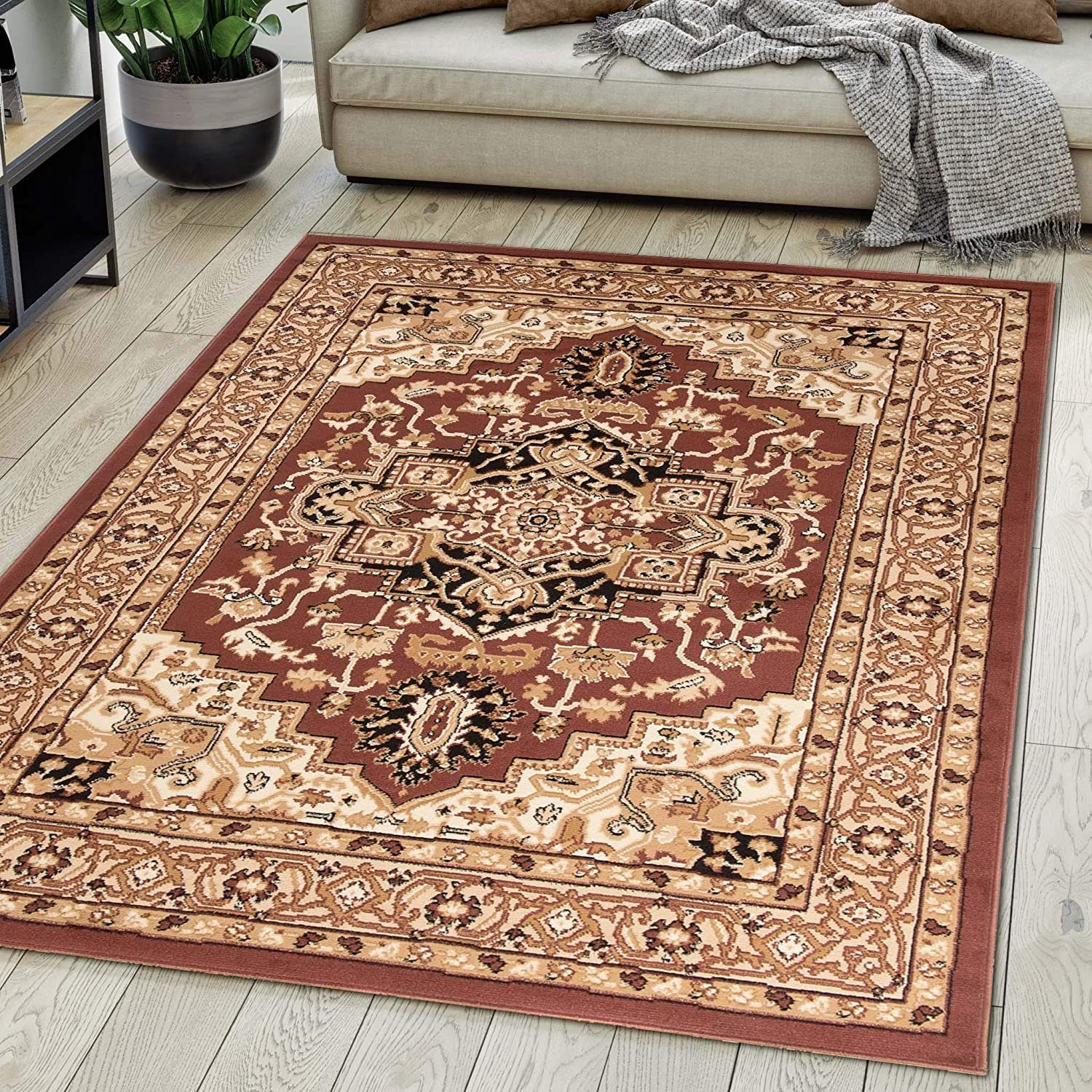 Mazovia Orientteppich DY-EUFRAT-Q011A-BLACK, 80x150, Orientalisch, Blumenmuster, Klassisch, Kurzflor, Gemustert