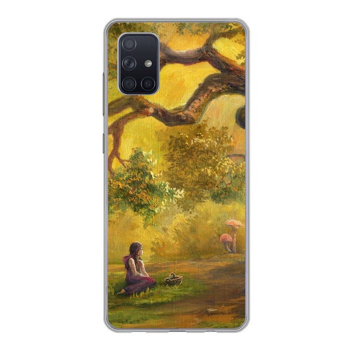 MuchoWow Handyhülle Eine Illustration einer Person im Wald Phone Case Handyhülle Samsung Galaxy A71 Silikon Schutzhülle