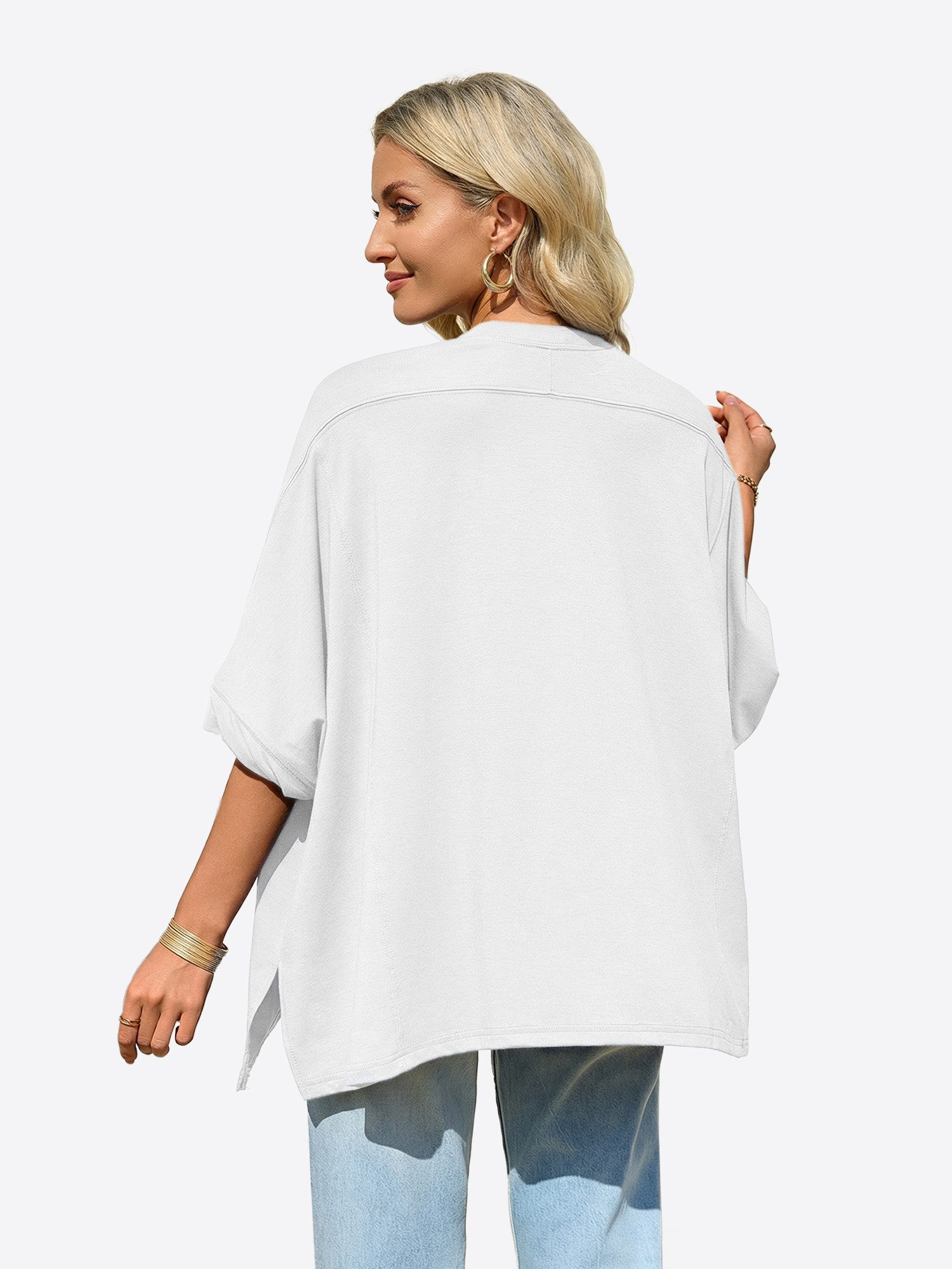 Imily Bela T-Shirt Damen Oversized Top mit Fledermausärmeln (Packung, 1-tlg., 1per-Pack) einfarbig