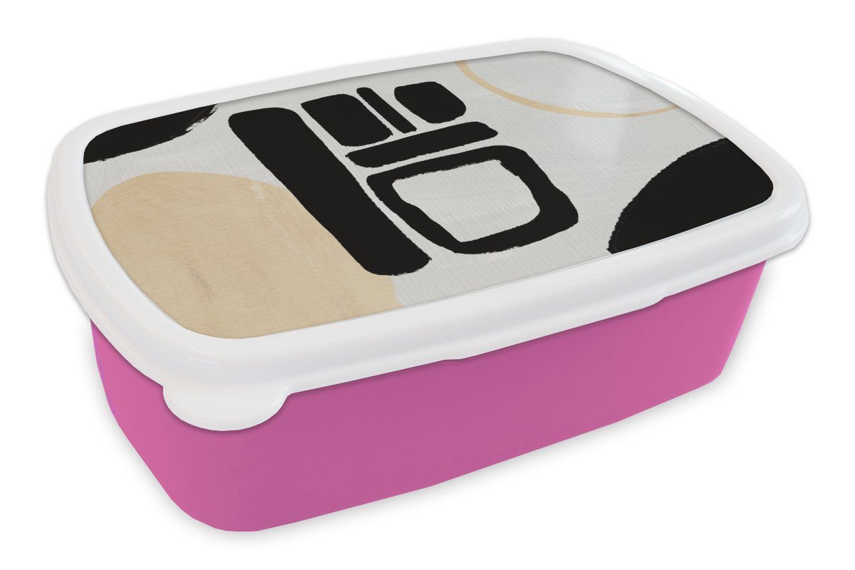 MuchoWow Lunchbox Kreis - Schwarz - Abstrakt, Kunststoff, (2-tlg), Brotbox für Erwachsene, Brotdose Kinder, Snackbox, Mädchen, Kunststoff rosa