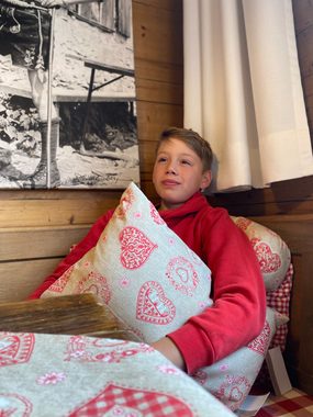 Nackenrollenbezug Alpen Hütte, beties (1 Stück), ca. 15x40 cm 50% Baumwolle 50% Polyester beige-rot