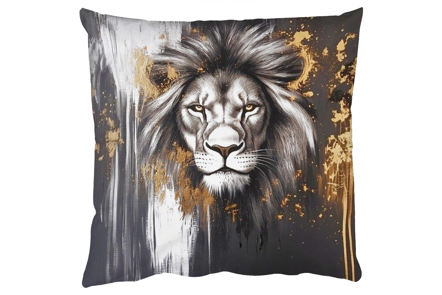 MuchoWow Dekokissen Löwe - Porträt - Farbkleckse - Grau, Zierkissen, Deko Kissen mit Füllung, Sofakissen, 60x60 cm