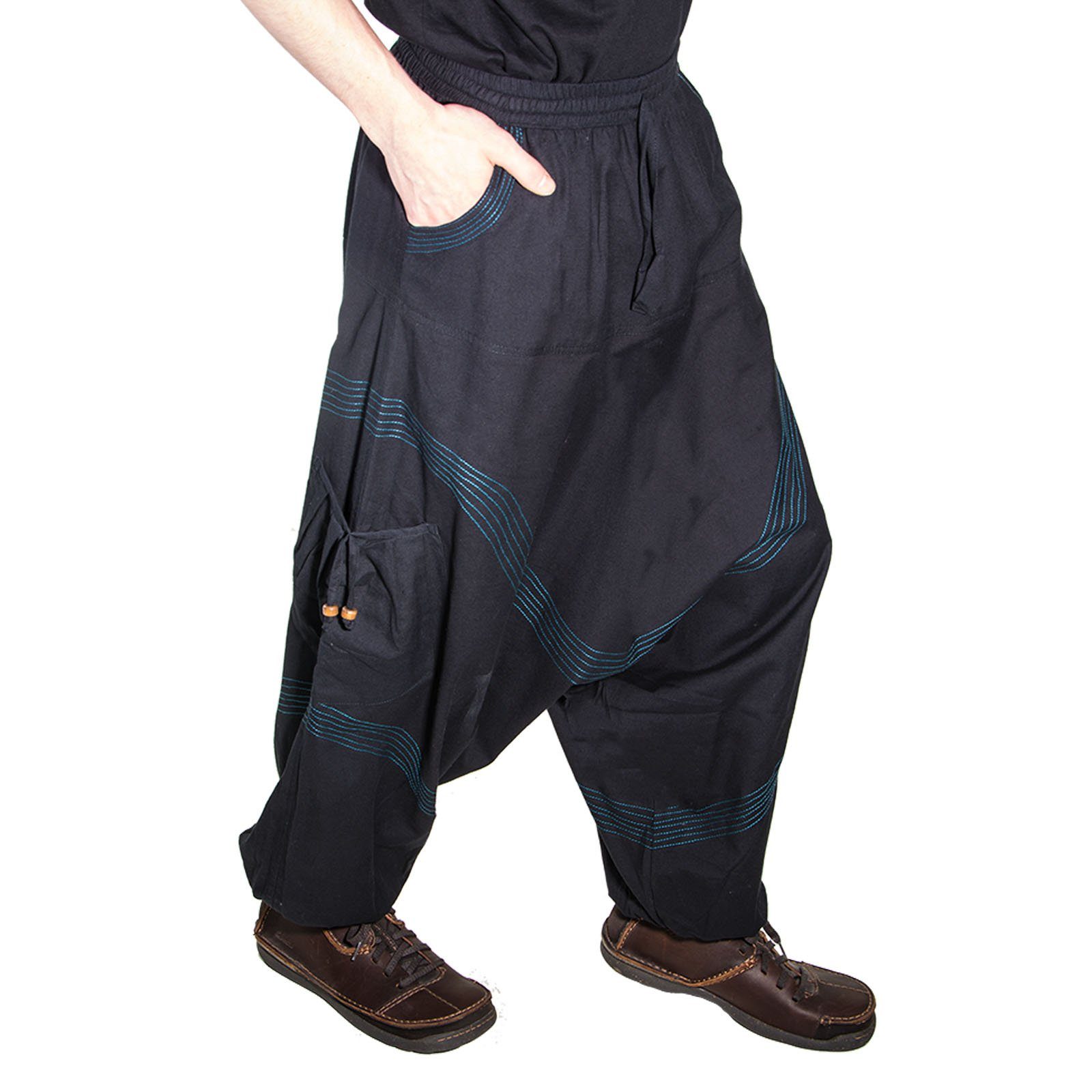 Baggy Bequeme UND Haremshose Herren/Unisex KUNST Haremshose für Petrol / Cargo Schwarz MAGIE Goa Pluderhose