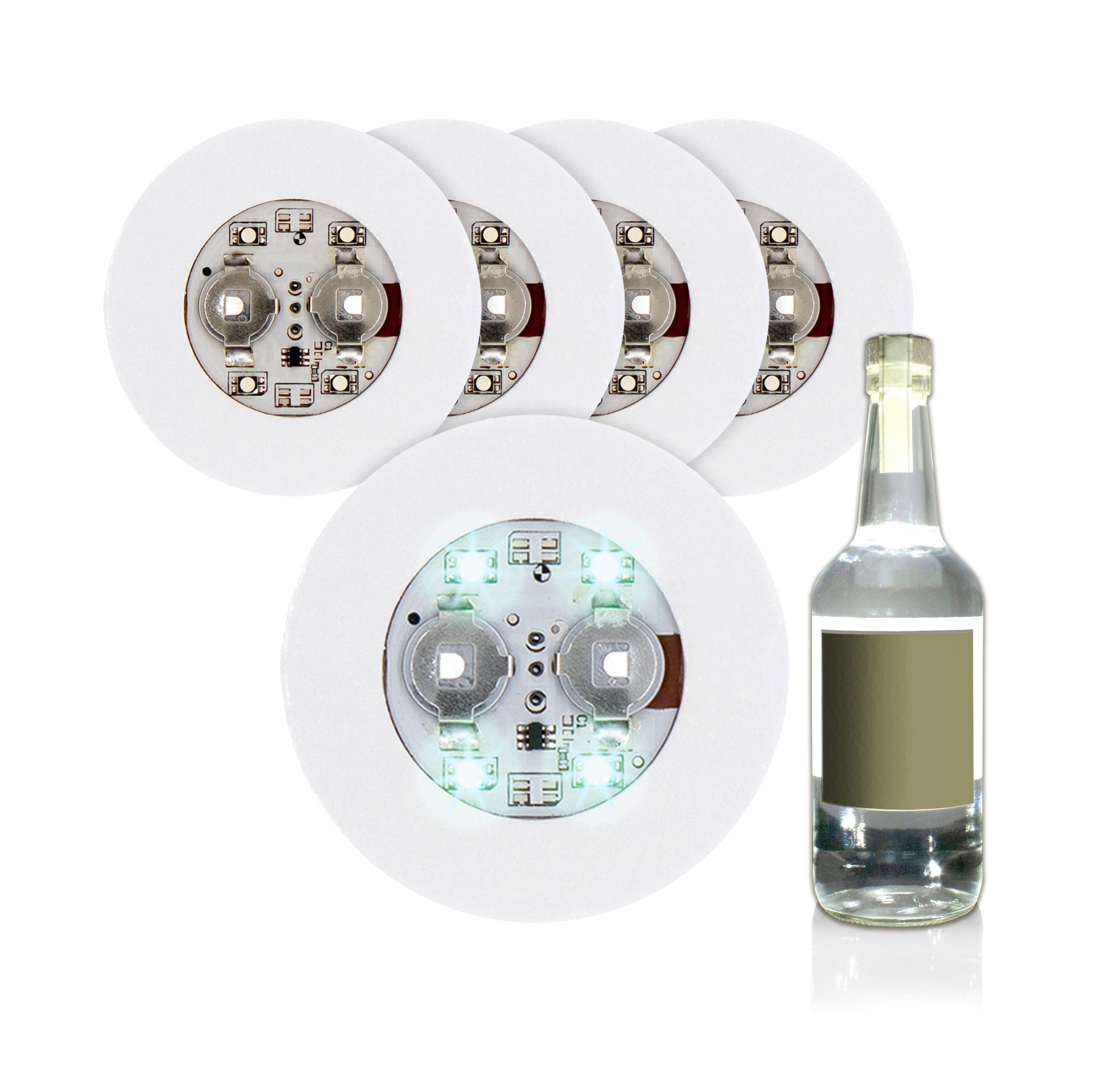 Spetebo LED Dekolicht Selbstklebendes Flaschenlicht 5er Set je 6 cm, Farbwechsel, LED, kalt weiß, bunt mit Farbwechsel - LED Leuchtsticker für Flaschen