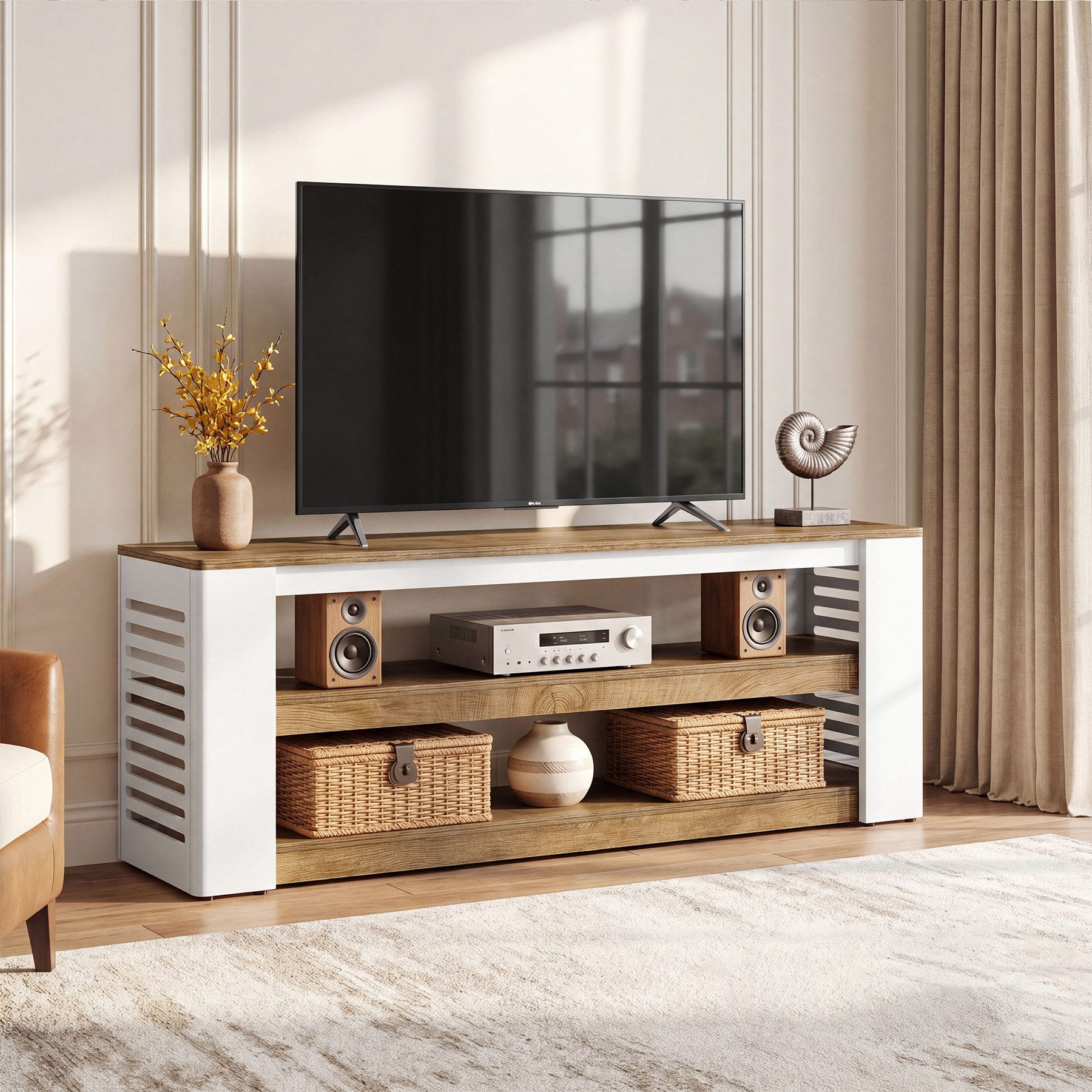 Tribesigns TV-Schrank Lowboard 160 cm, TV-Kommode mit 3-stufigem Stauraum für 55-75 Zoll