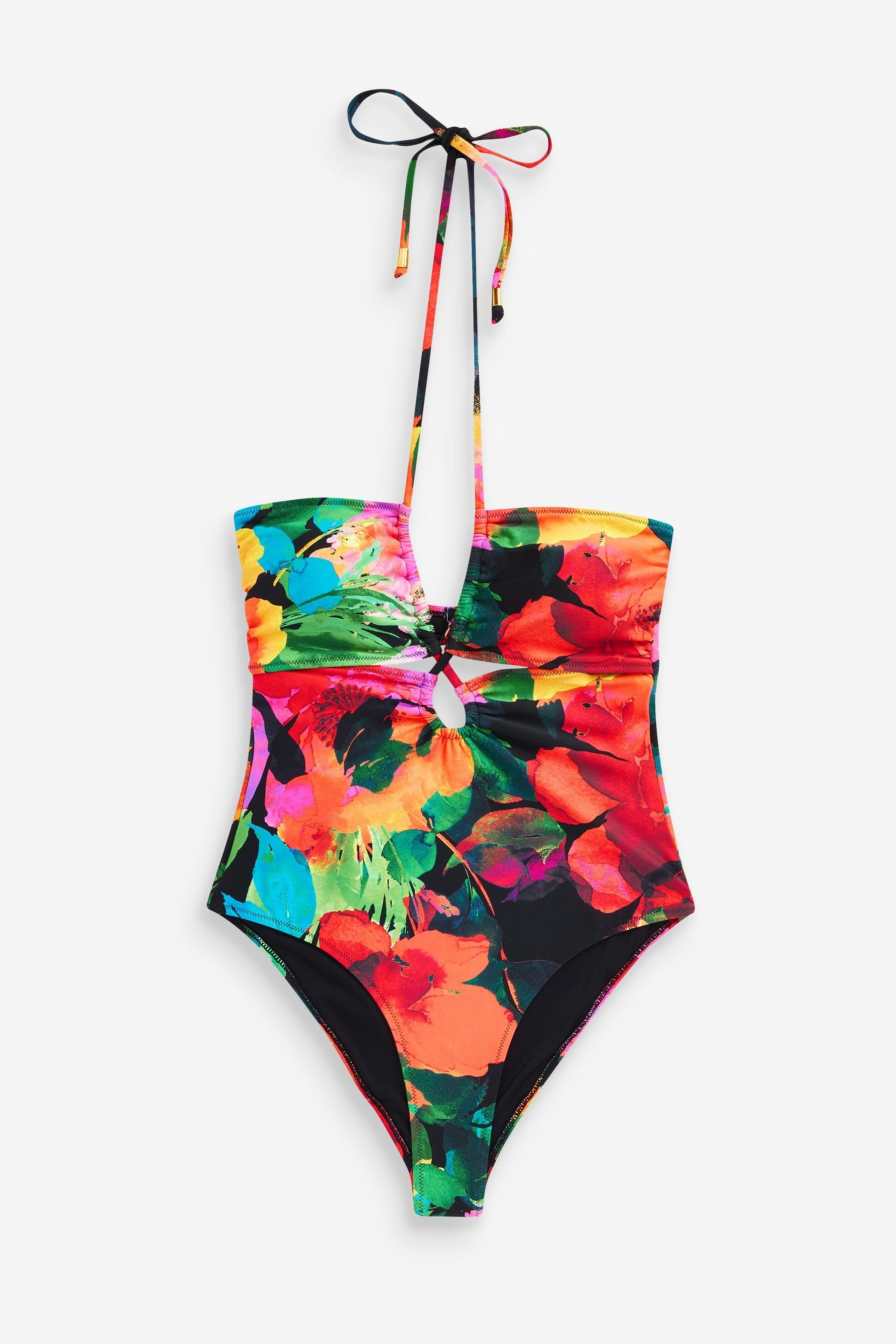 Myleene Klass Badeanzug Maxikleid Neckholder-Badeanzug Zierausschnitte (1-St)