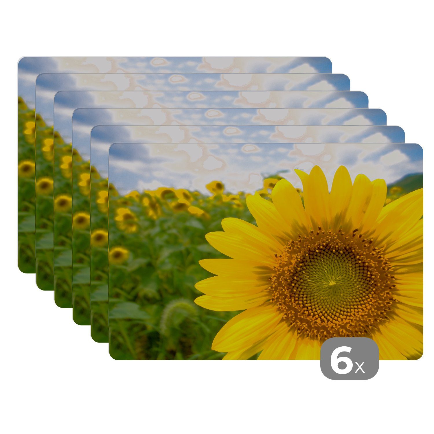 Platzset, (6-St), Sonnenblumen Platzset, Platzdecken, Schmutzabweisend MuchoWow, in Platzmatte, Tischmatten, voller Blüte,