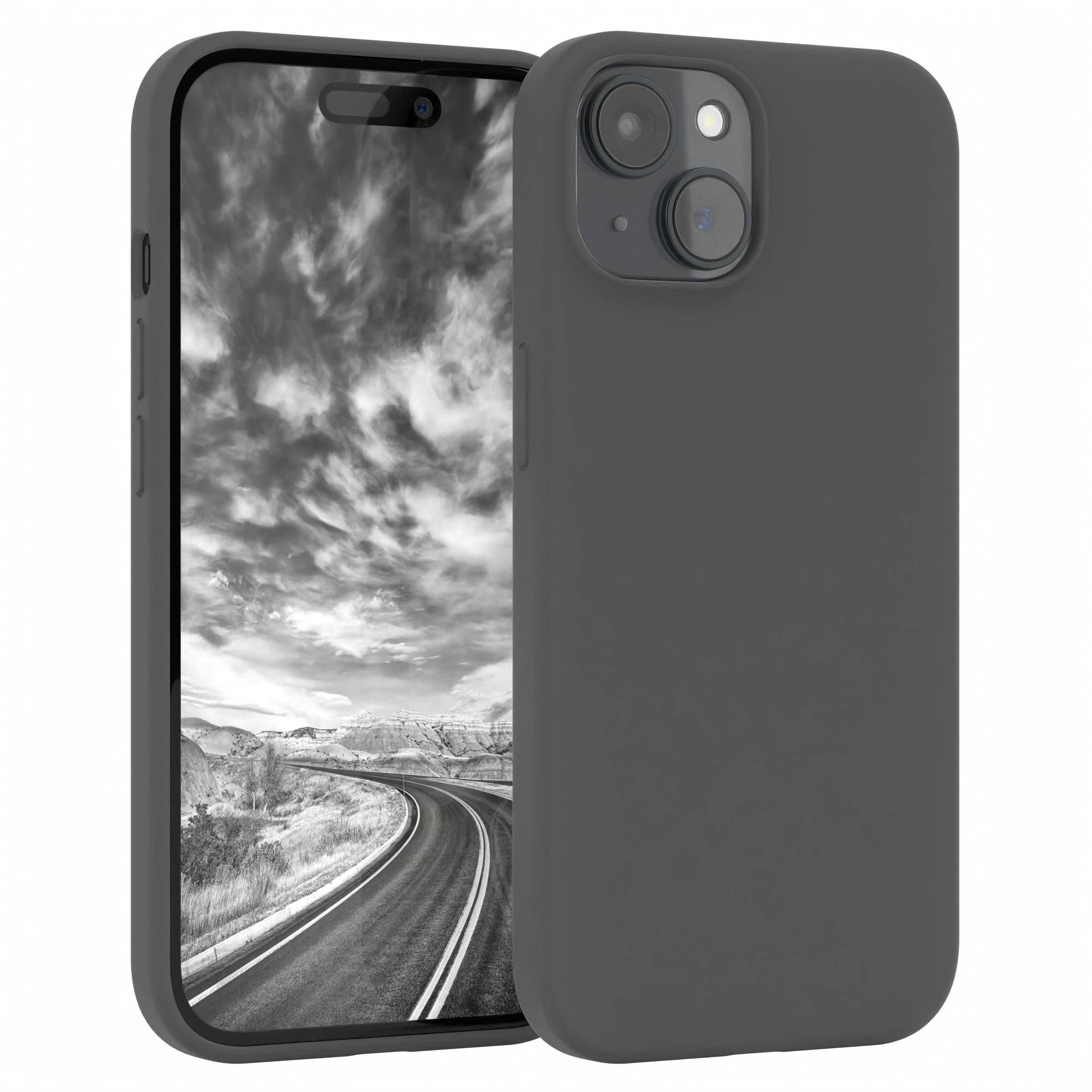 EAZY CASE Handyhülle für Apple iPhone 15 Premium Silikon 6,1 Zoll, Schutzhülle mit Kameraschutz Back Cover Hülle Slimcover Anthrazit Grau