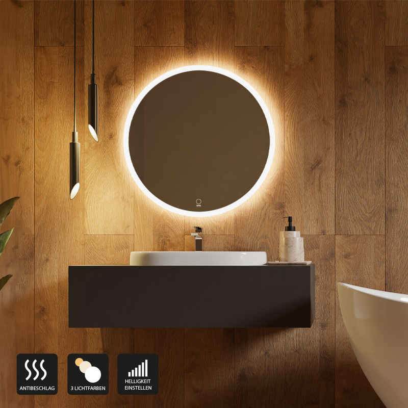 HOME DELUXE Badspiegel LED-Spiegel Rund EMMI & SILA (Beschlagfrei, Dimmbar & Energiesparend), Wandspiegel, Badspiegel, Badezimmerspiegel, Kosmetikspiegel