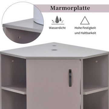 Merax Badmöbel-Set, (Waschbeckenunterschrank hängend mit Aufsatzbecken, ohne Ablaufgarnitur), Hängeschrank mit Arbeitsplatte aus Marmor, mit Wasserhahnöffnung