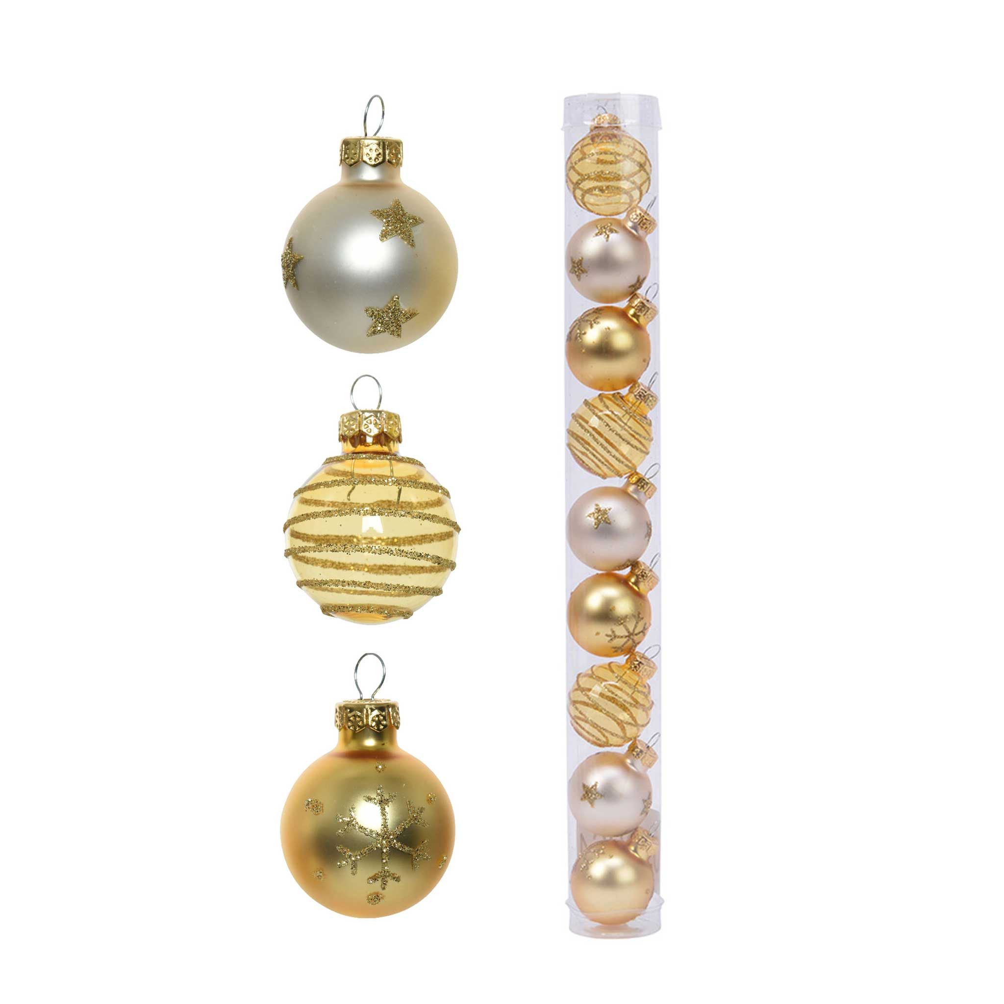 Decoris season decorations Weihnachtsbaumkugel, Weihnachtskugeln Glas mit Motiven 3cm gold / perle Mix, 9er Set
