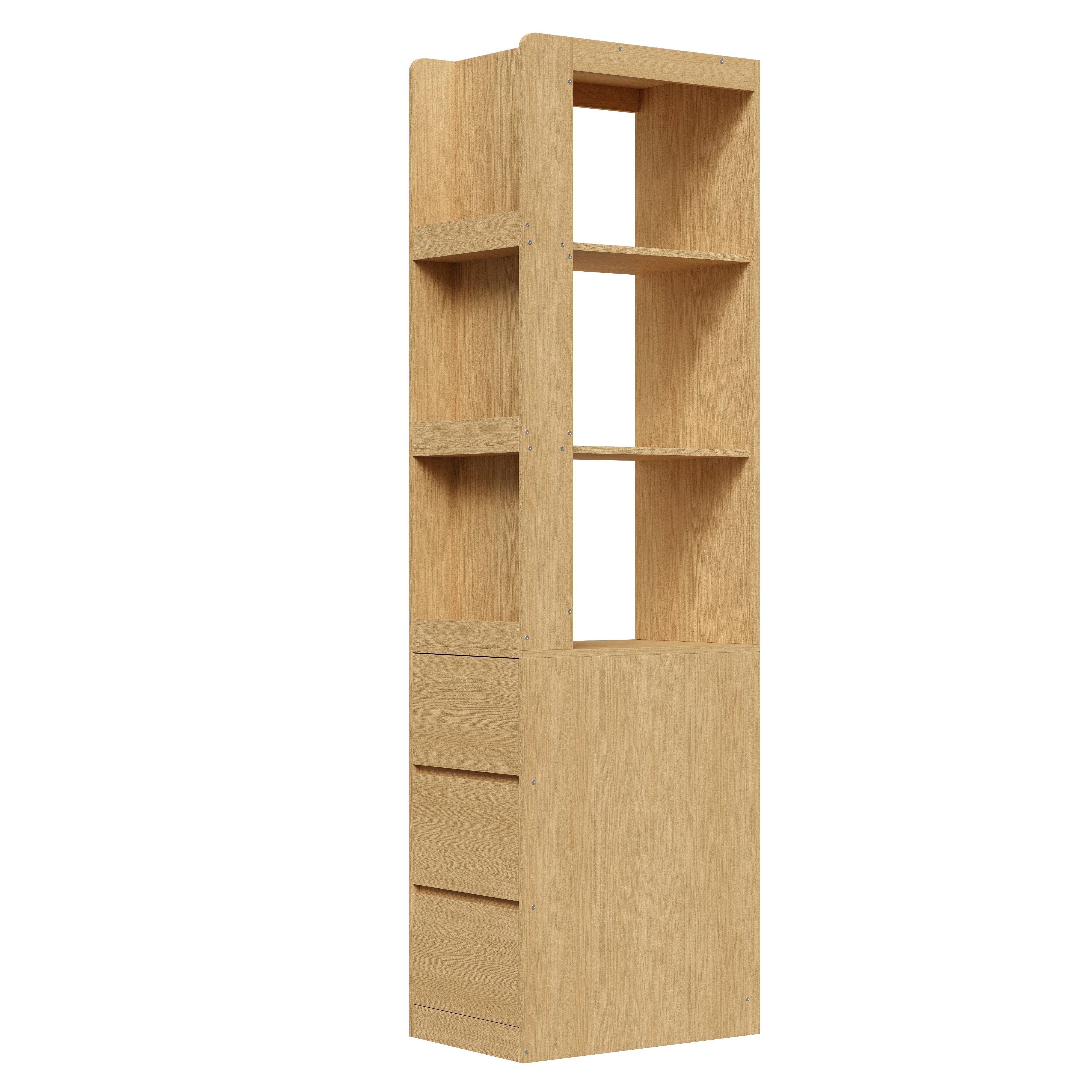 Flieks Eckschrank Bücherregal mit 3 seitlichen Schubladen und austauschbarer Ablagen (1-St., B40/T60/H200 cm) Standregal Mehrzweckschrank Eckregal Wohnzimmerschrank Holzoptik
