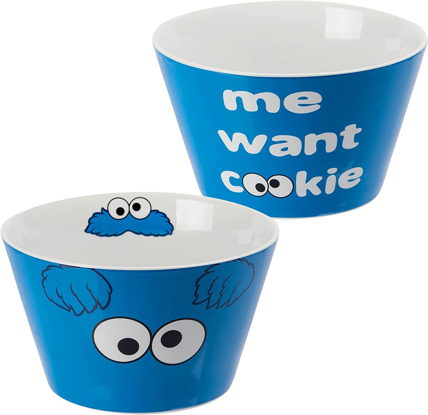 United Labels® Müslischale Sesamstraße Schüssel - Krümelmonster Me want Cookie Müslischale Schale aus Porzellan Blau 500 ml, Porzellan