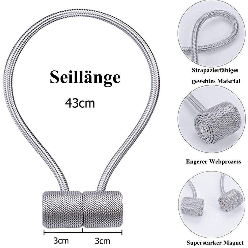 zggzerg Raffhalter, Raffhalter 4 silbergrau Magnetische mit Vorhang Gardinen Magneten, Halter Stück