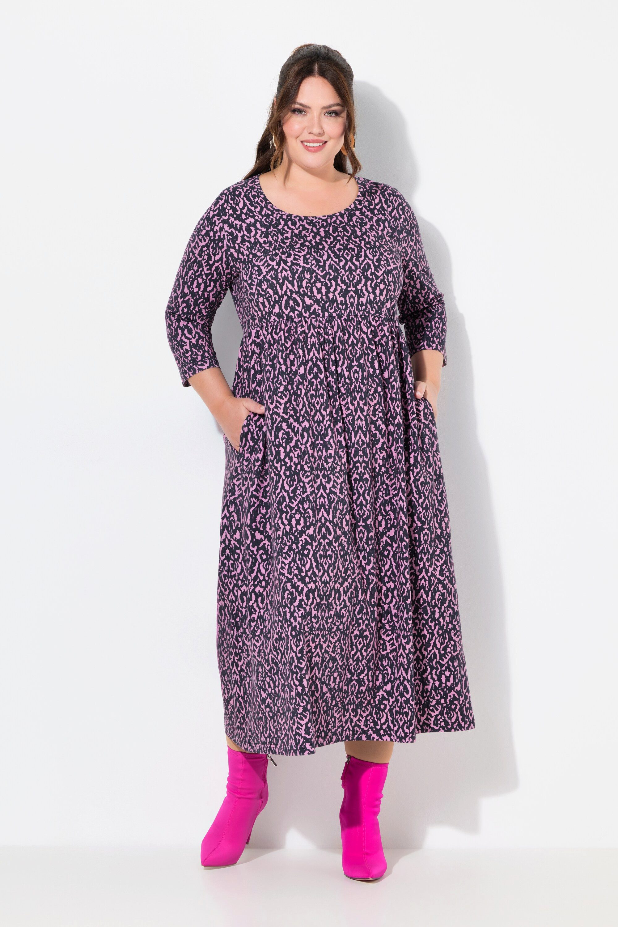 Maxikleid Jerseykleid A-Linie V-Ausschnitt 3/4-Arm Taschen